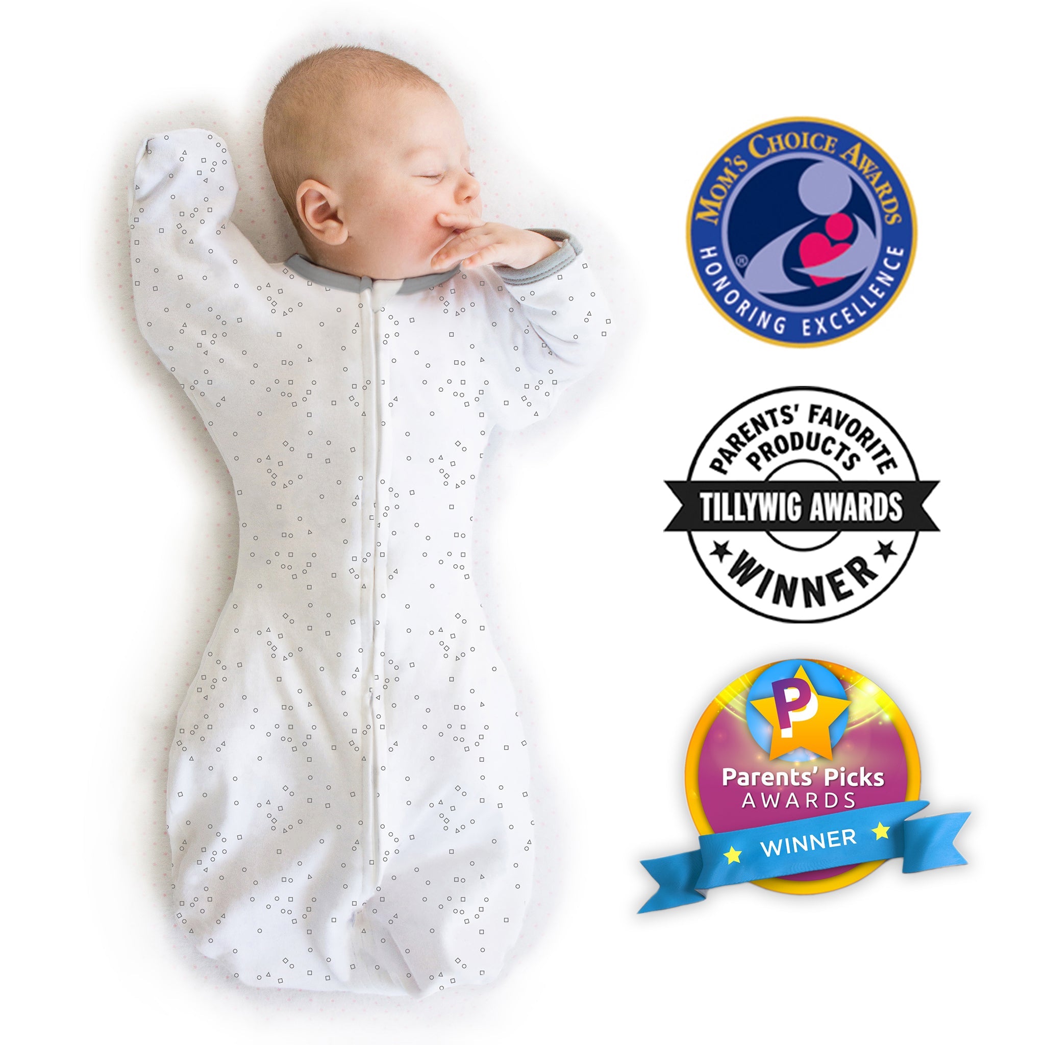 Amazing Baby - Transitional Swaddle Sack  - Arms Up 1/2-length Sleeves & Mitten Cuffs, Sterling Confetti