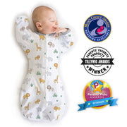 Amazing Baby - Transitional Swaddle Sack  - Arms Up 1/2-length Sleeves & Mitten Cuffs, On Safari