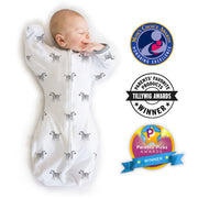 Amazing Baby - Transitional Swaddle Sack  - Arms Up 1/2-length Sleeves & Mitten Cuffs, Little Zebra, Soft Black