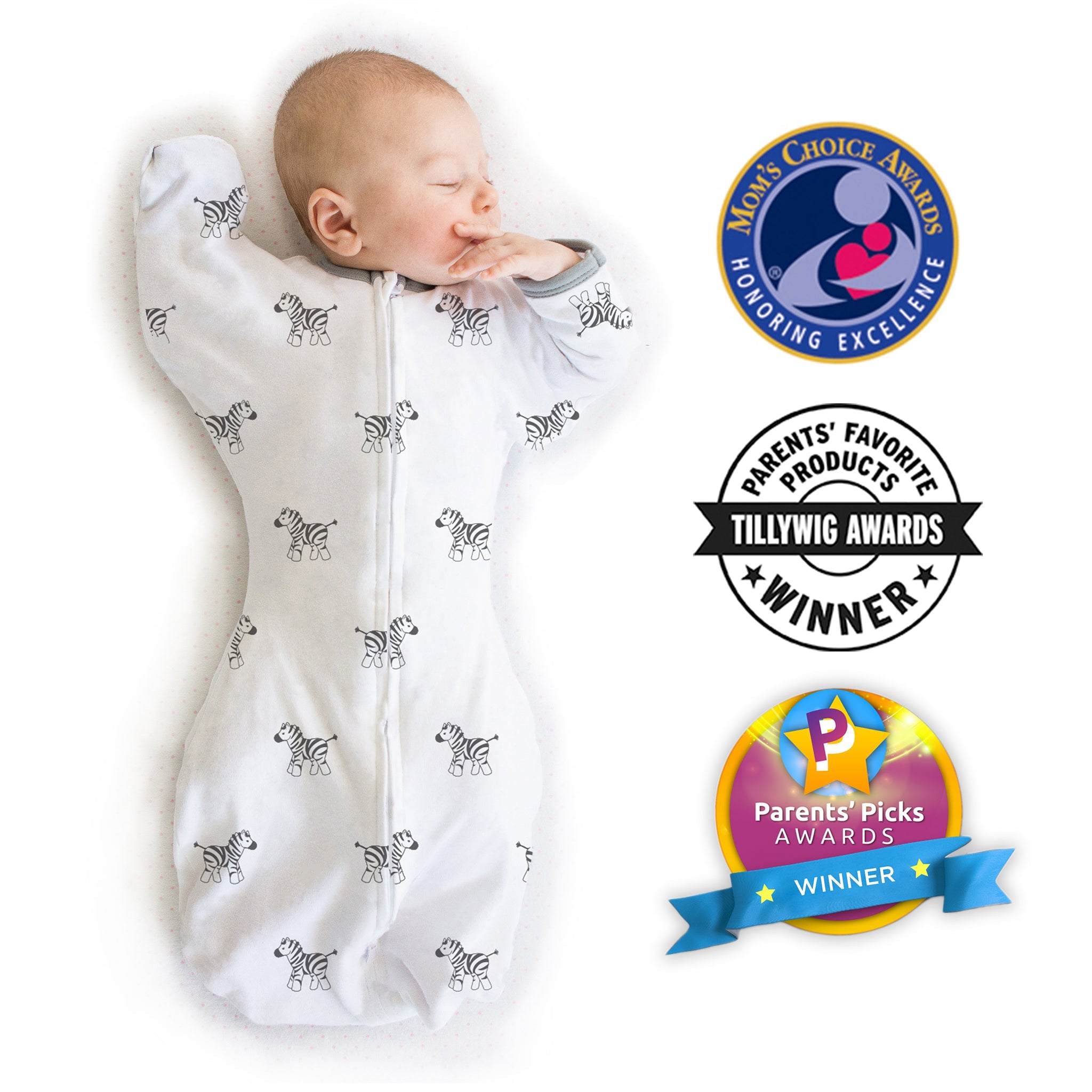 Amazing Baby - Transitional Swaddle Sack  - Arms Up 1/2-length Sleeves & Mitten Cuffs, Little Zebra, Soft Black
