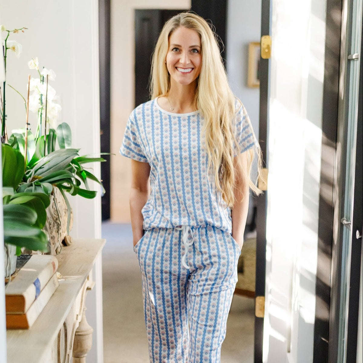 Marcia Women's Pima Cotton Pajama Pant Set - Harvest Ribbon Floral