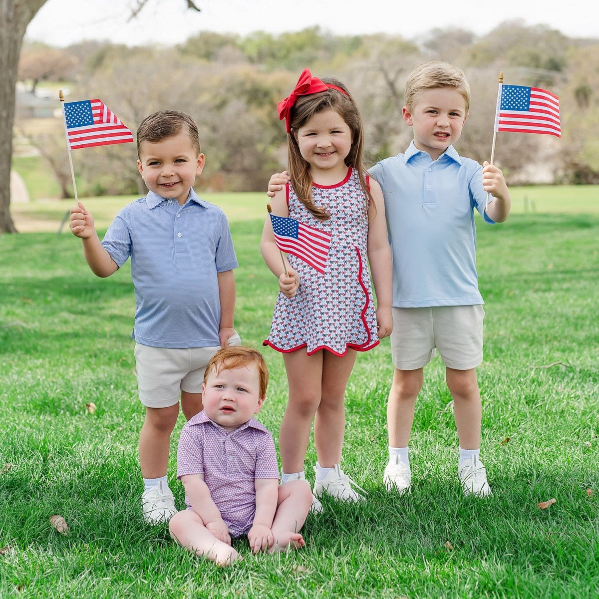 Taylor Girls' Performance Dress By Lh Sport - Put A Bow On It Patriotic