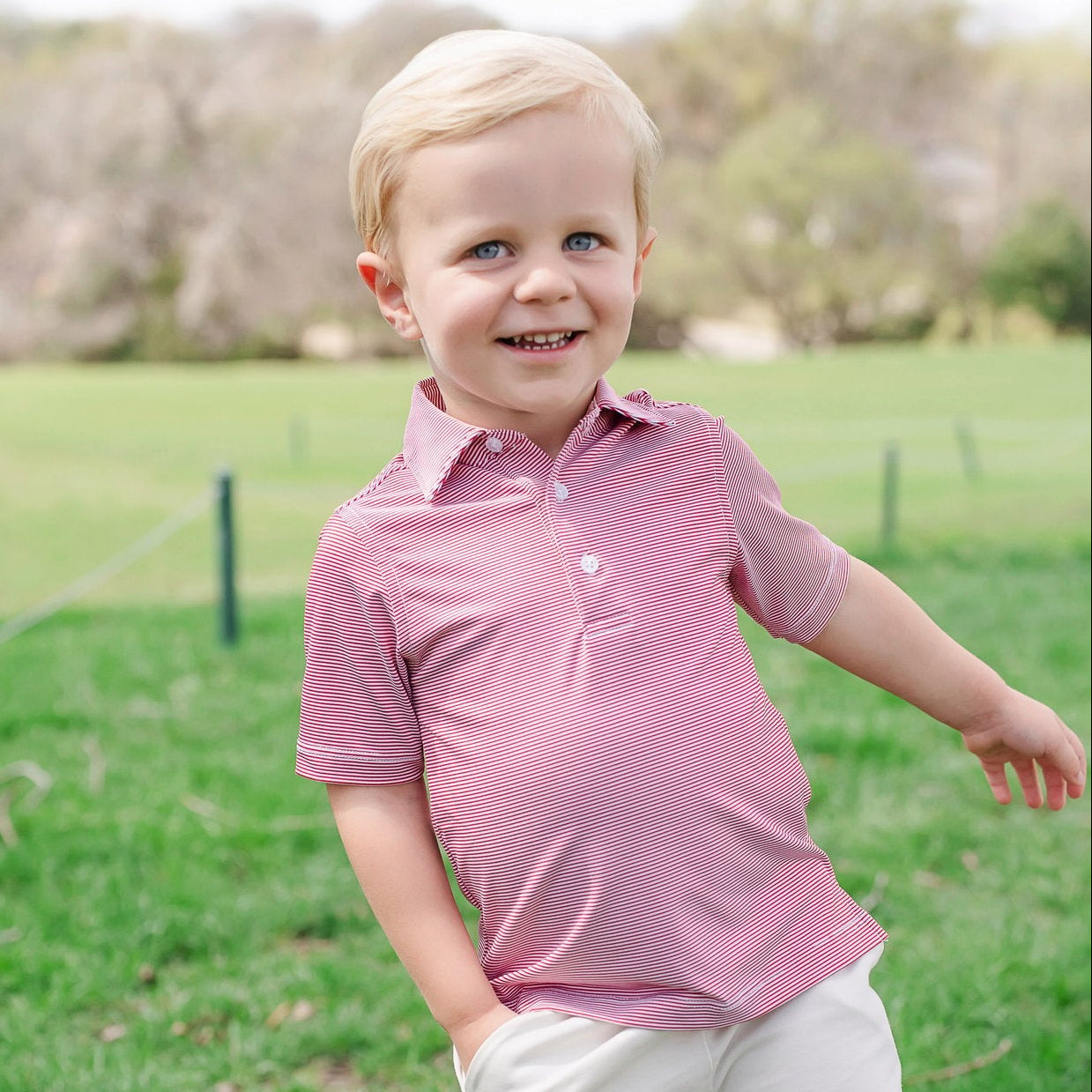 Will Boys' Golf Performance Polo Shirt - Red Stripes