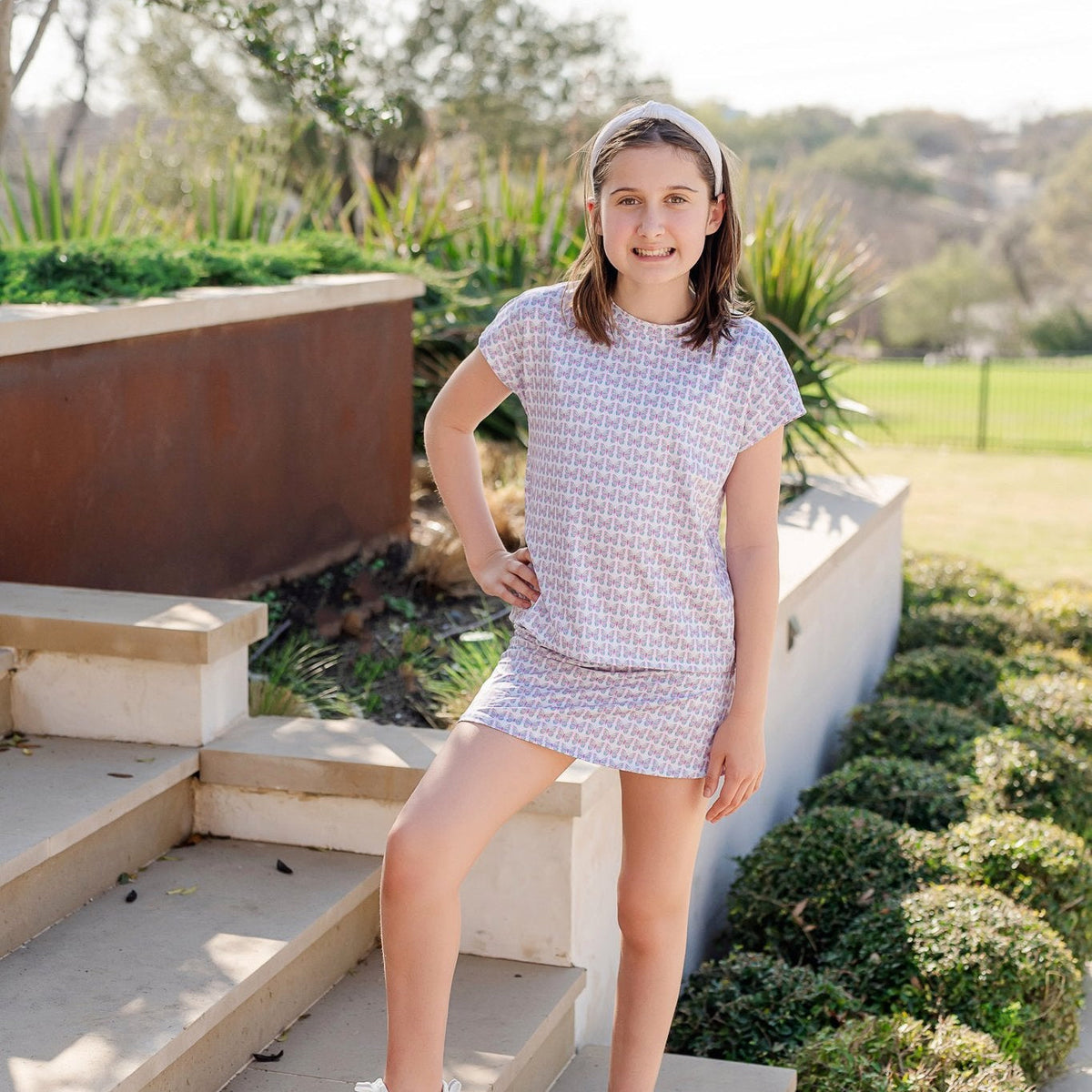 Sloane Girls' Short Sleeve Performance Top By Lh Sport - Peace Love Butterflies Pink Multi