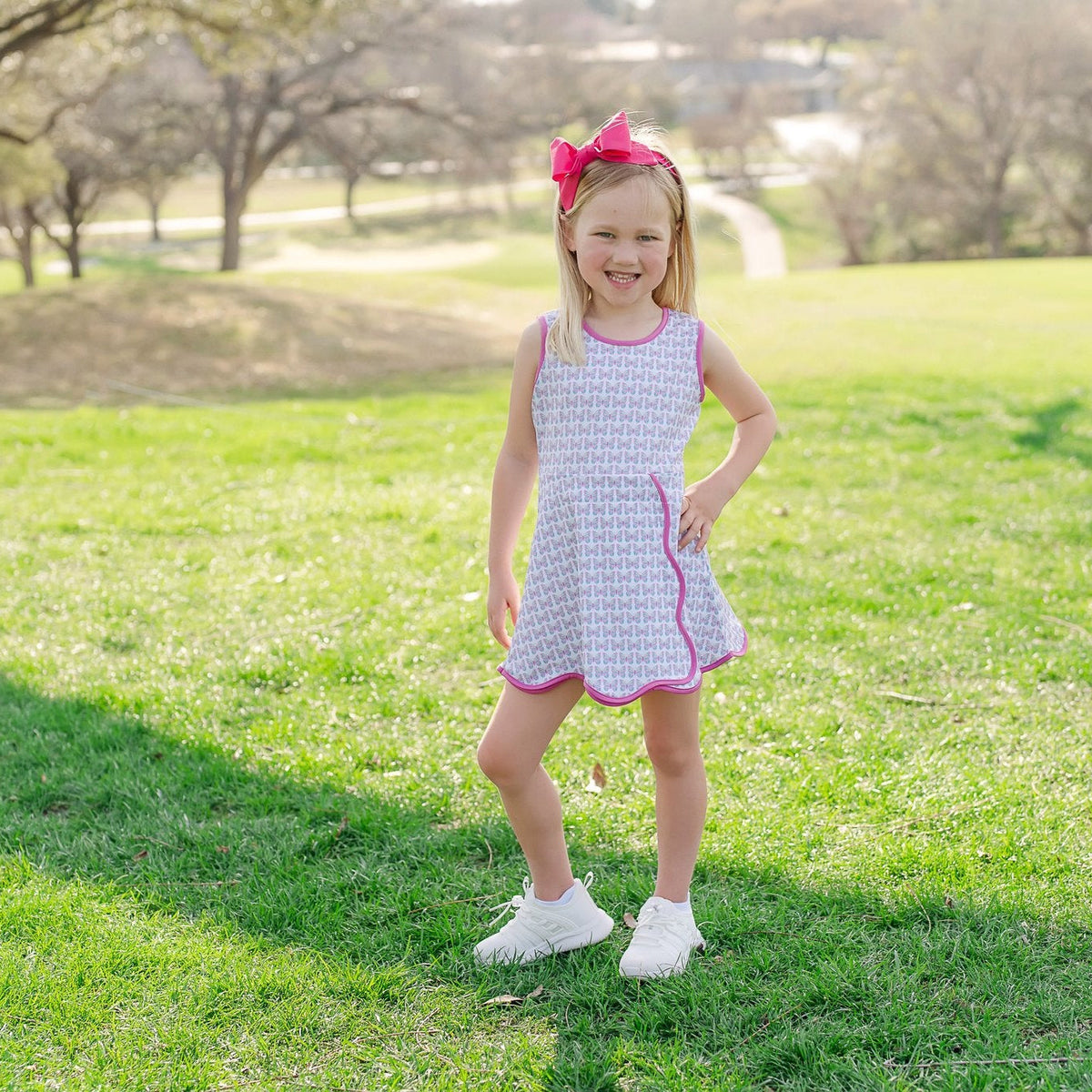 Taylor Girls' Performance Dress By Lh Sport - Peace Love Butterflies Pink Multi