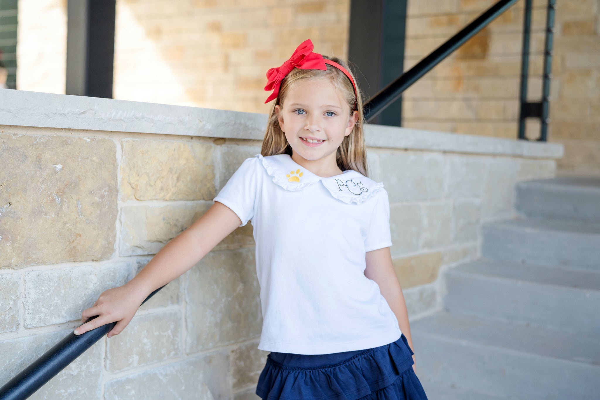 Maggie Girls' Tiered Pima Cotton Skirt - Navy