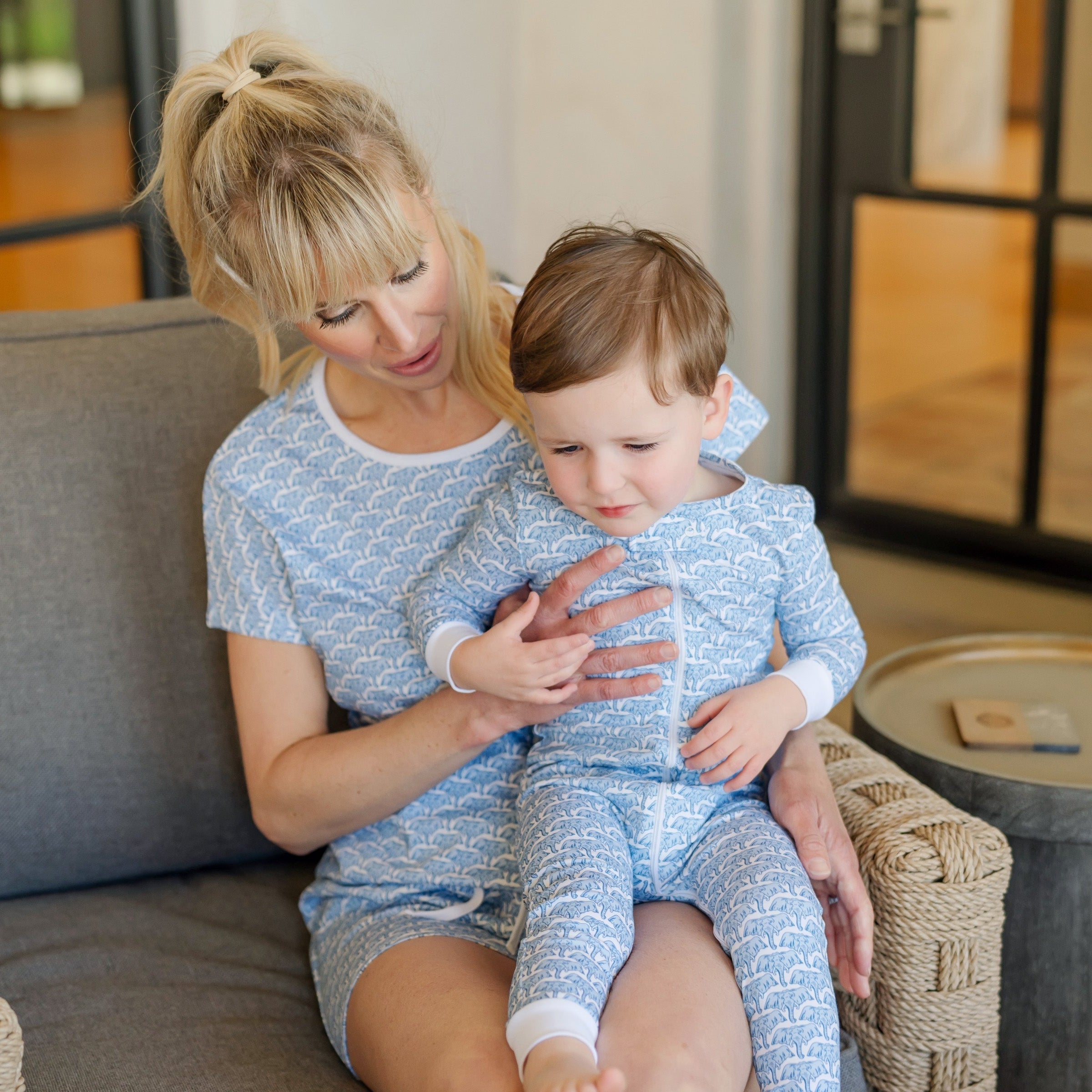 Parker Boys' Pima Cotton Zipper Pajama - African Elephants Blue