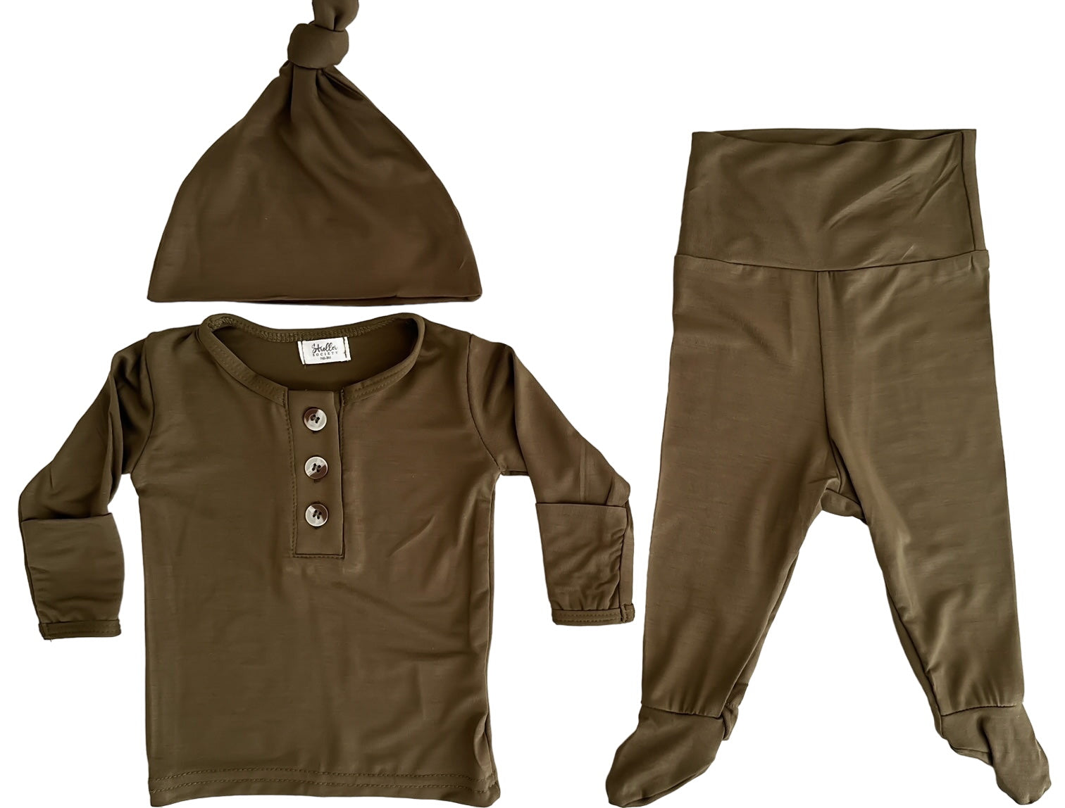 Top And Bottom Outfit And Hat Set - (newborn-3 Months) Army Green