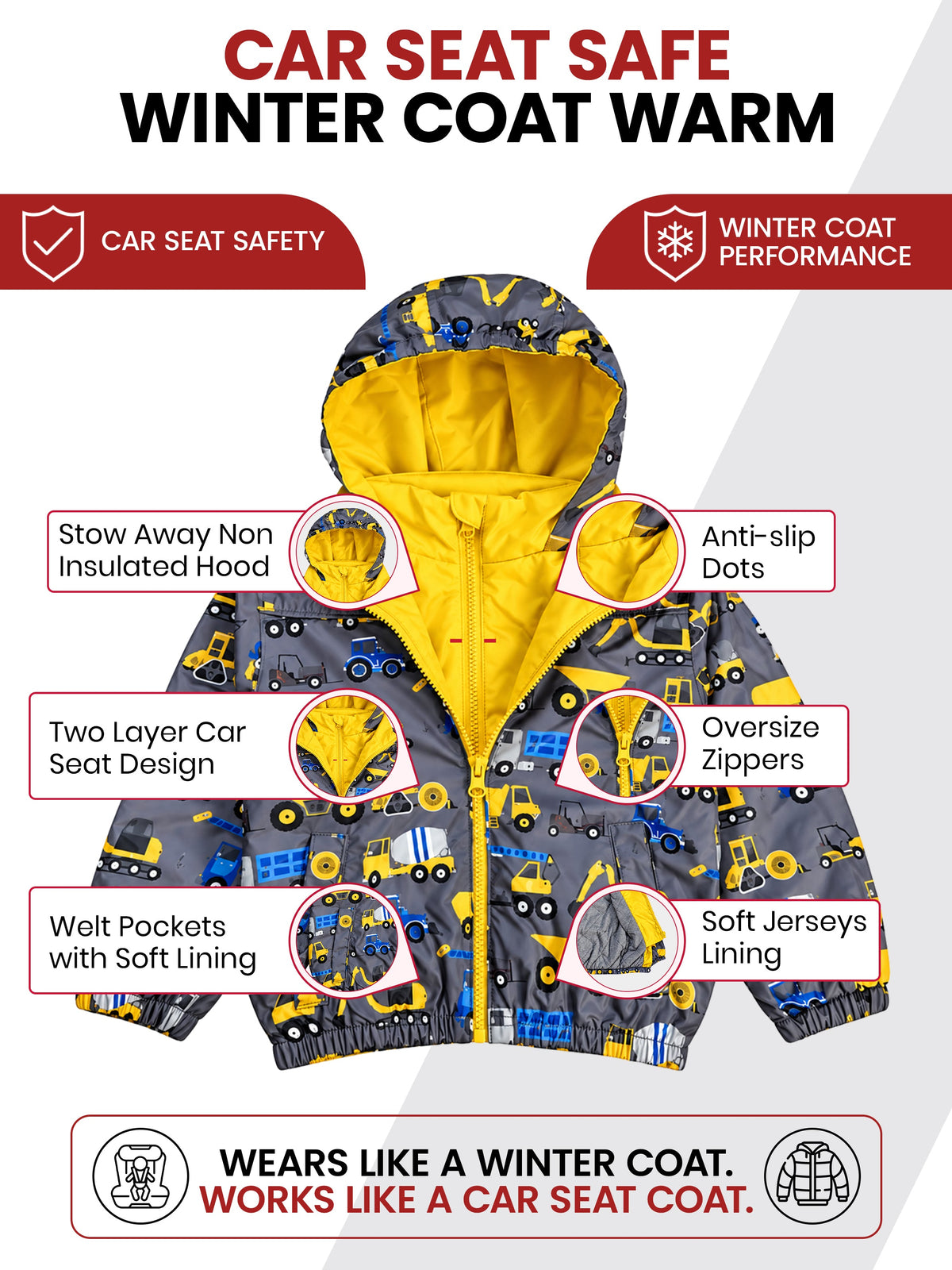 Car Seat Coat | The Road Coat Transition - Construction Print