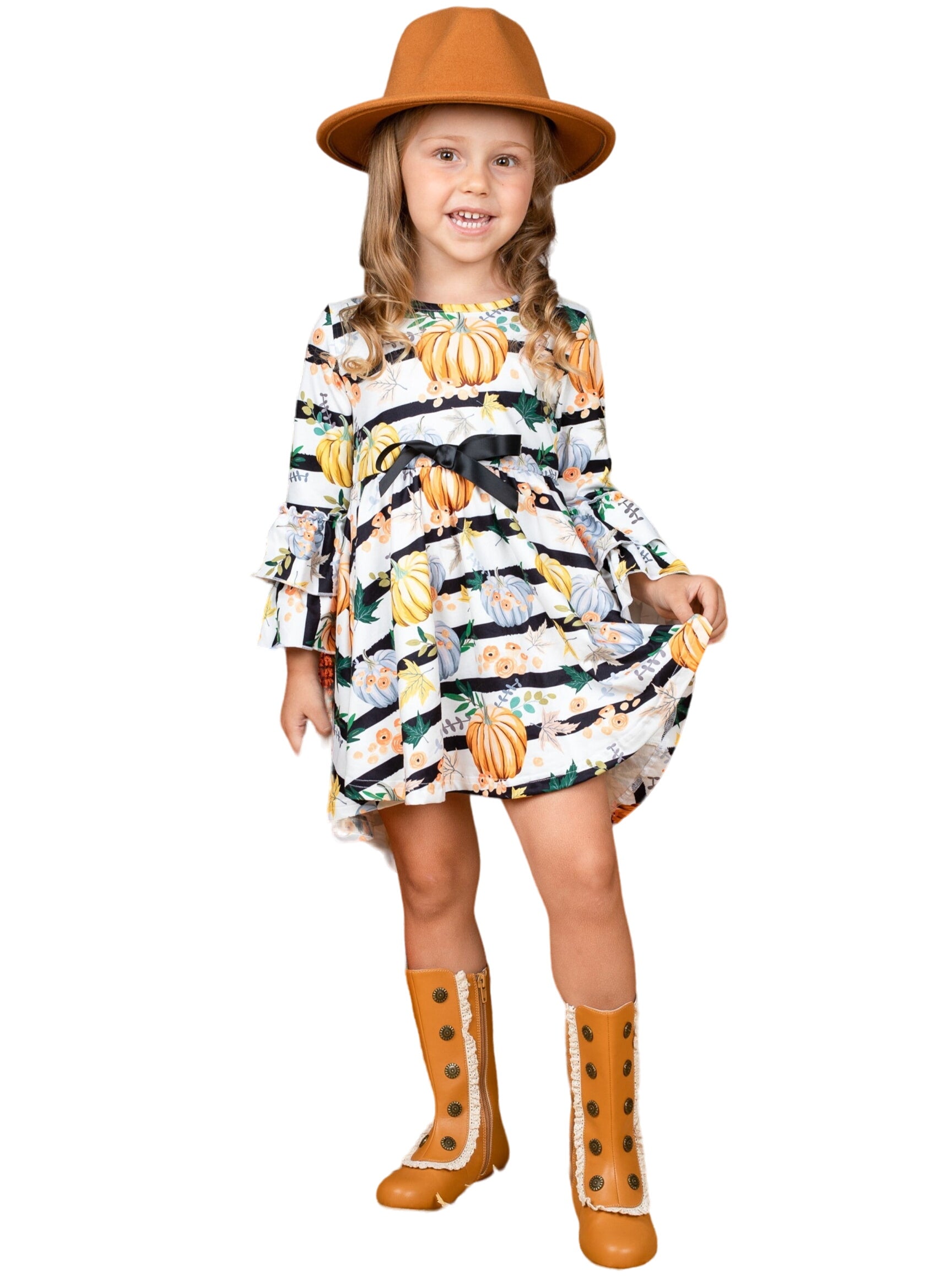 Chic Pumpkin Striped Hi-lo Dress