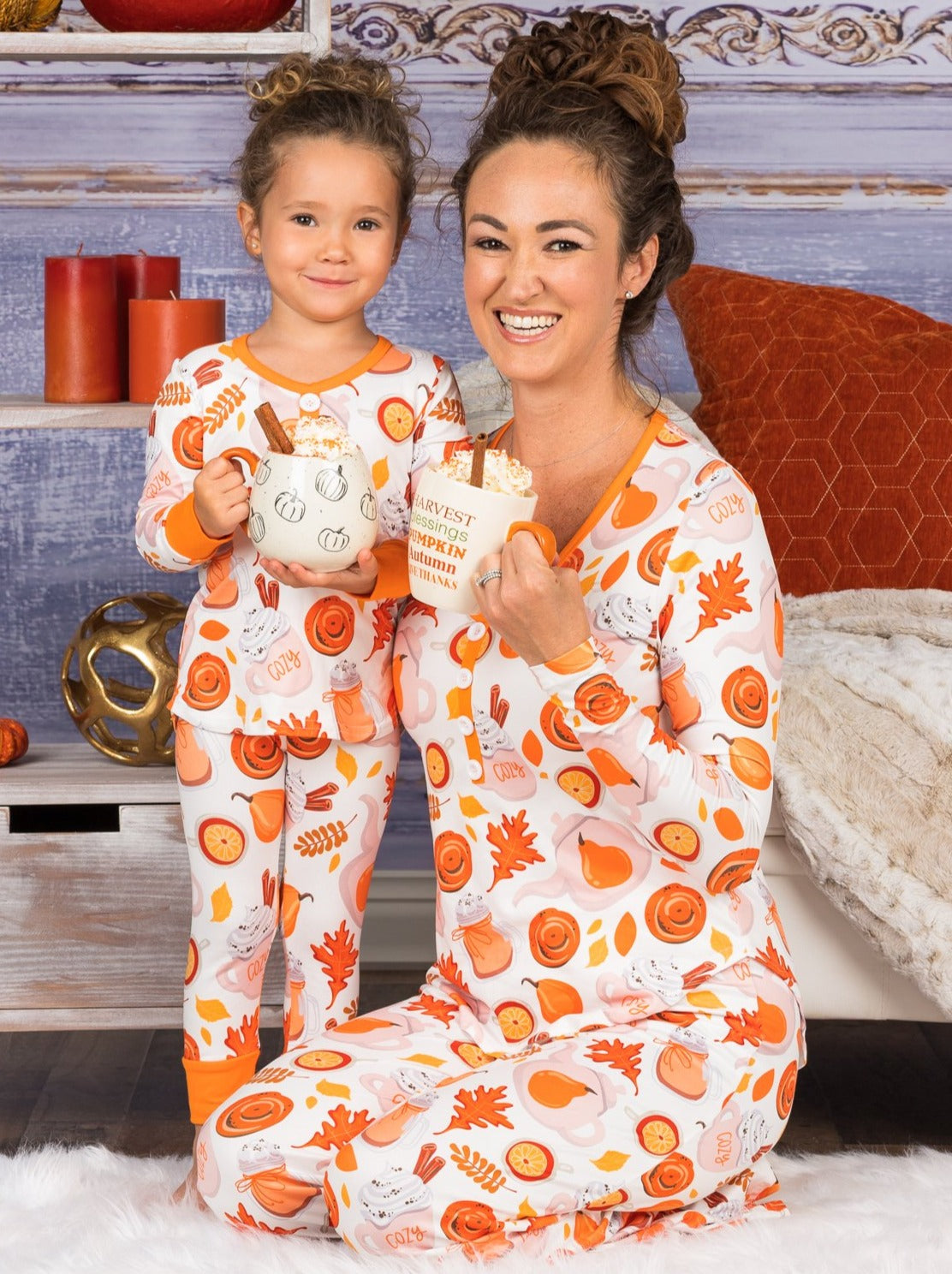 Mommy And Me Cozy Pumpkin Spice Pajama Set