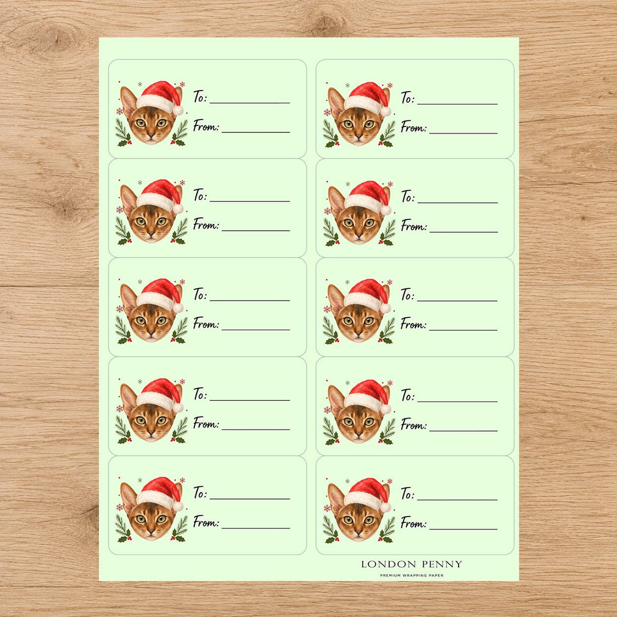 Abyssinian Santa Paws Gift Tag Sticker Sheet