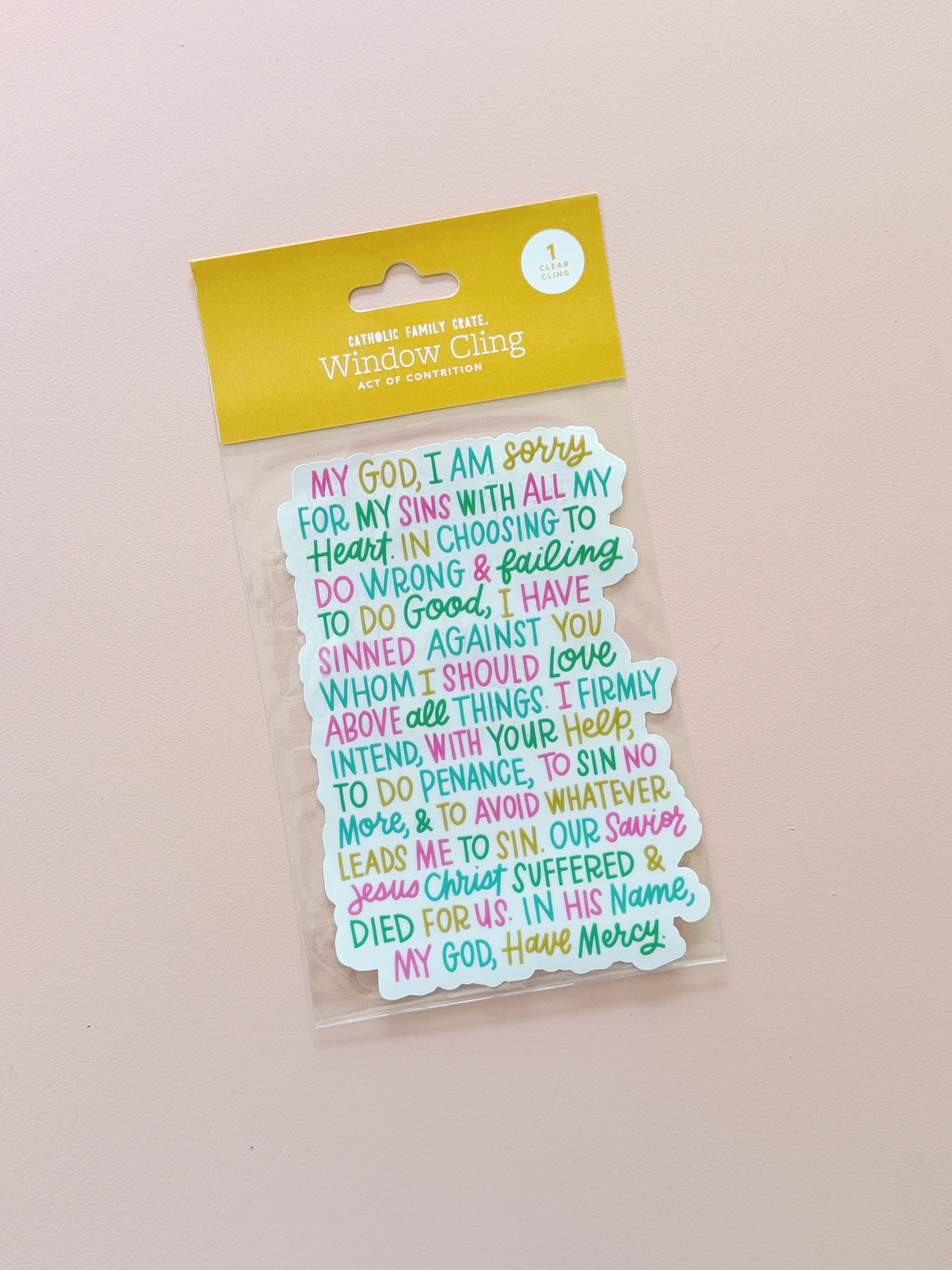 Act Of Contrition Window Cling