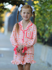 Halloween Thanksgiving Pumpkin Bow Girls Pajama Set