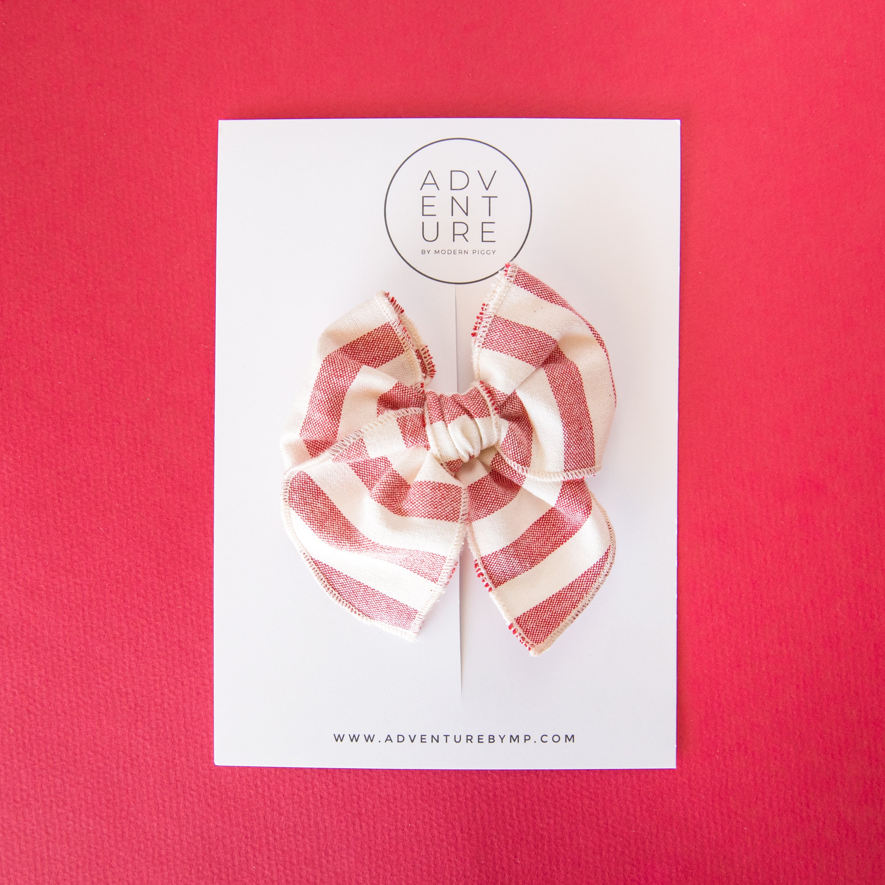 Red/white Linen Stripe | Petite Party Bow