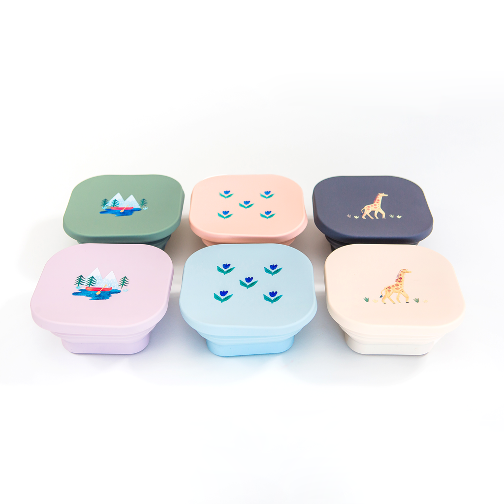 Silicone Collapsible Snack Bowl Wildflower Chambray Blue