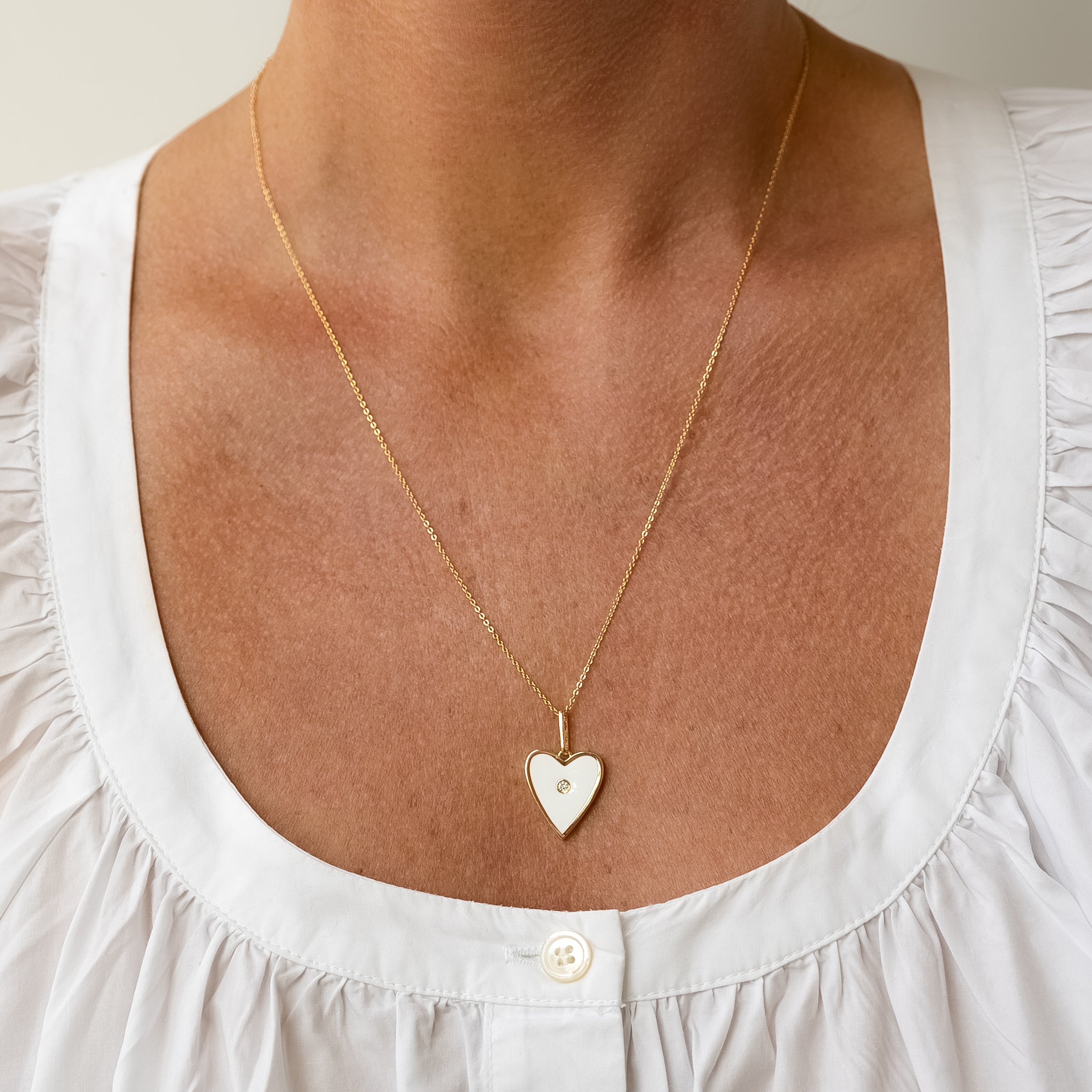 Amaya Heart White Enamel Necklace