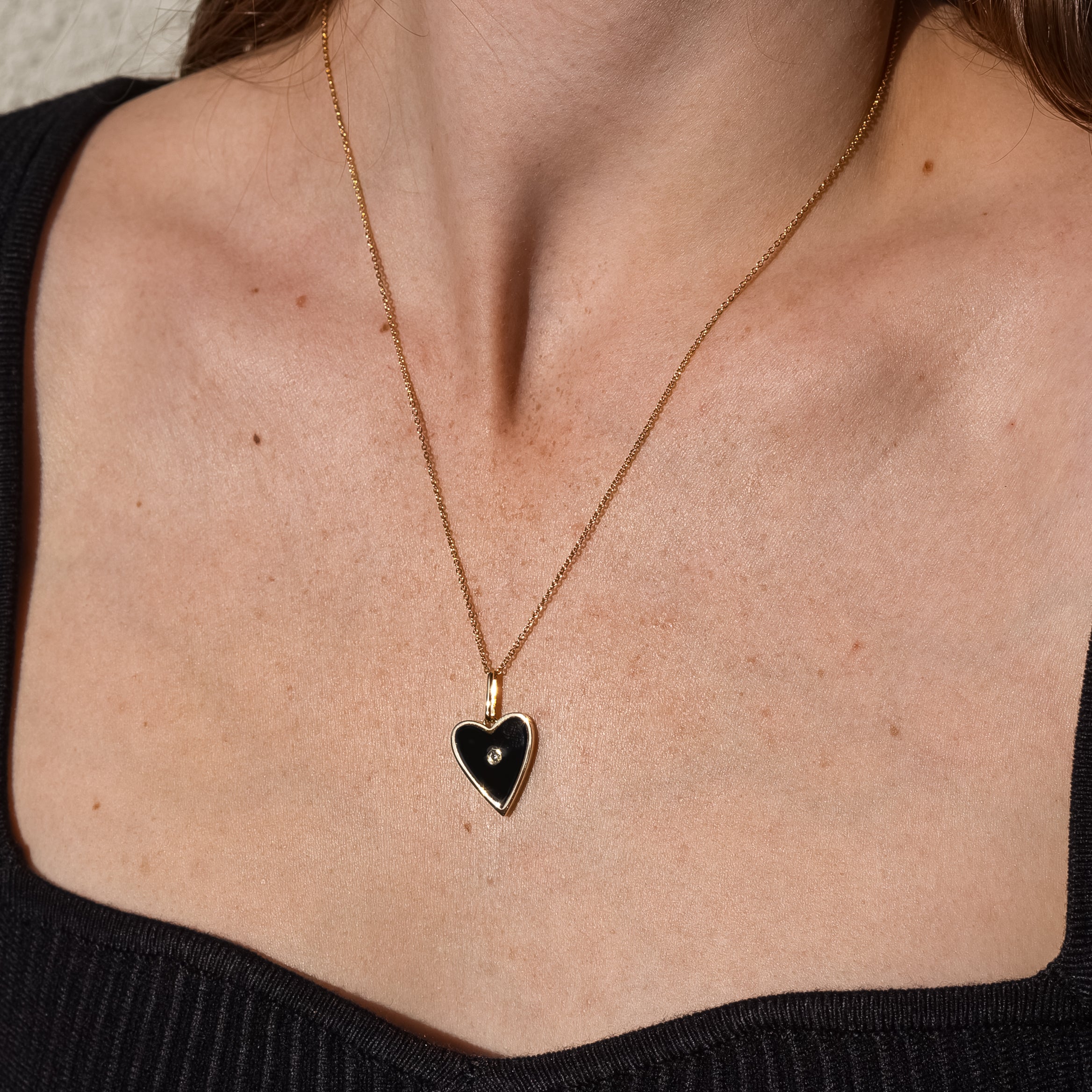 Amaya Heart Black Enamel Necklace