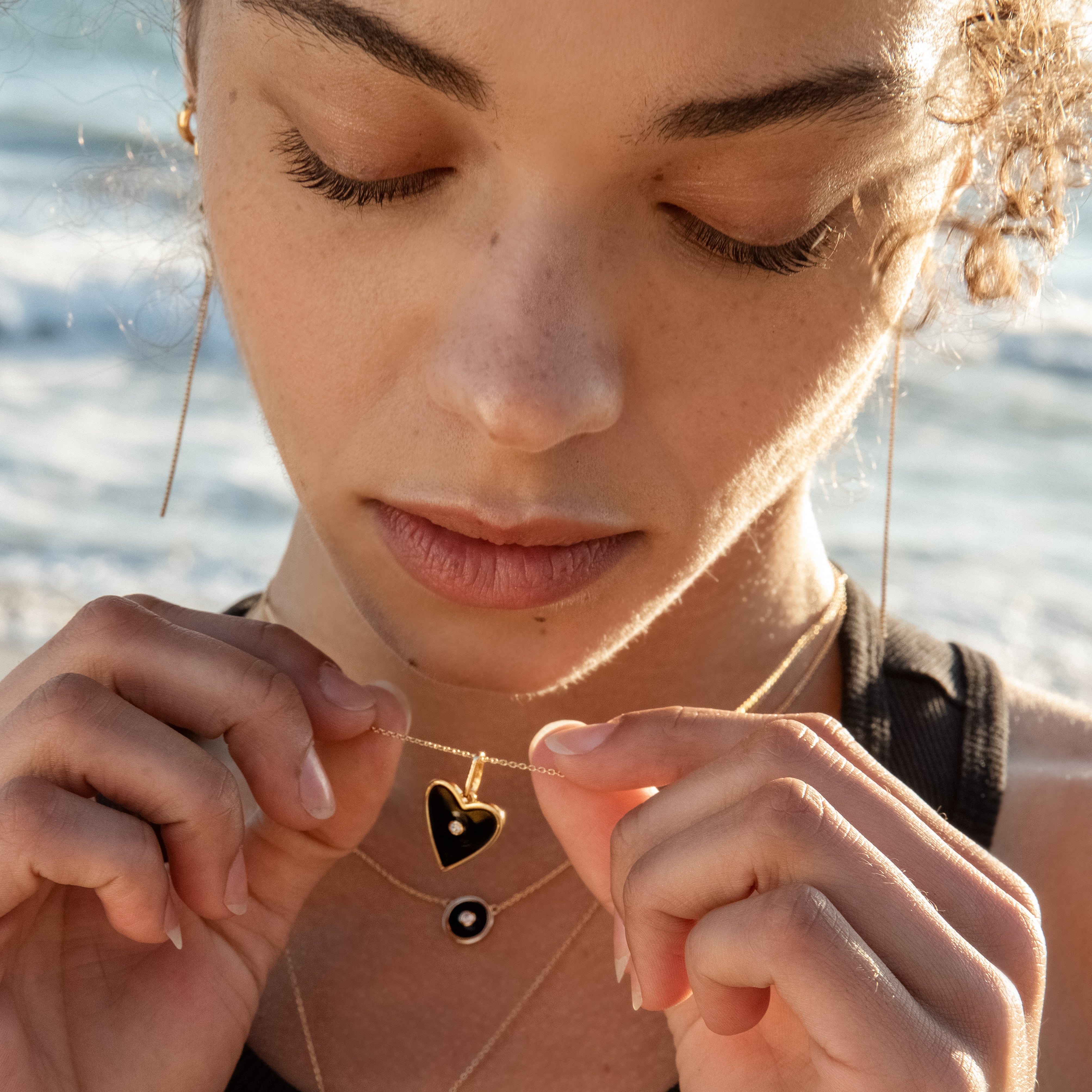 Amaya Heart Black Enamel Necklace