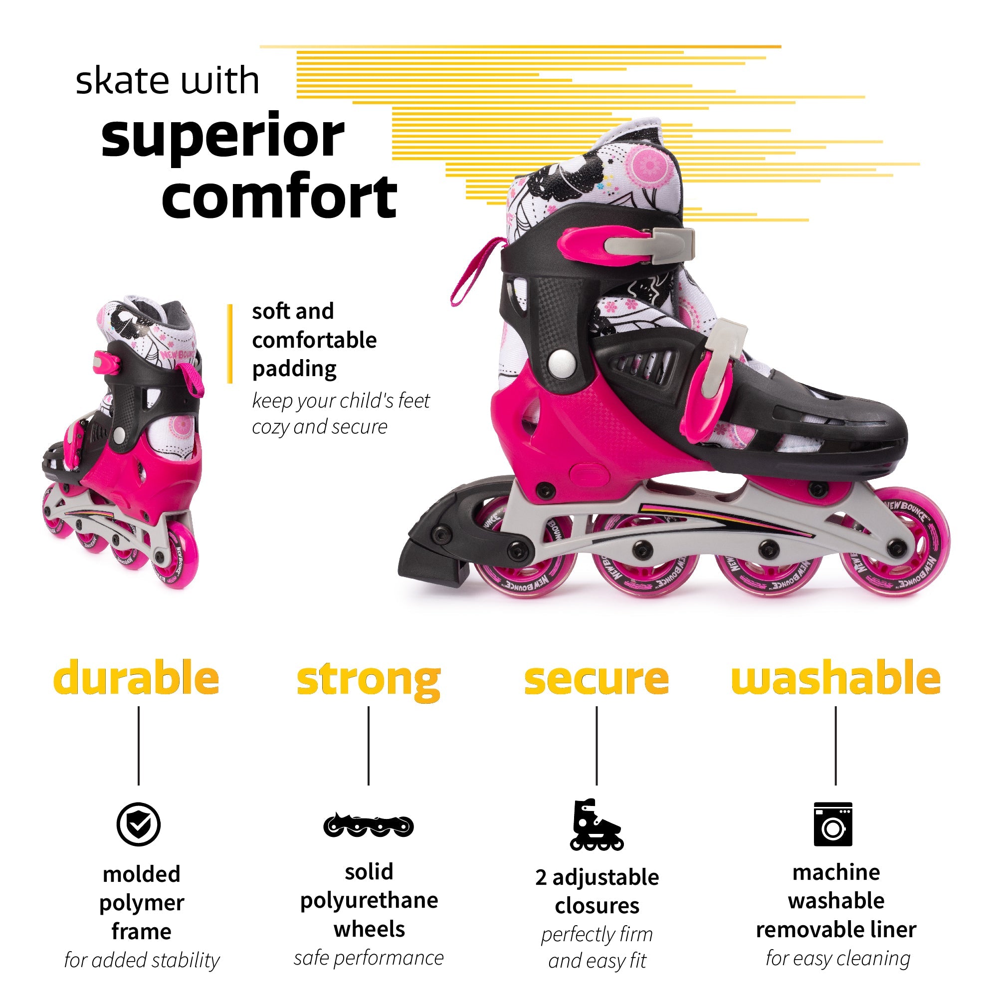 Adjustable Inline Skates - Pink