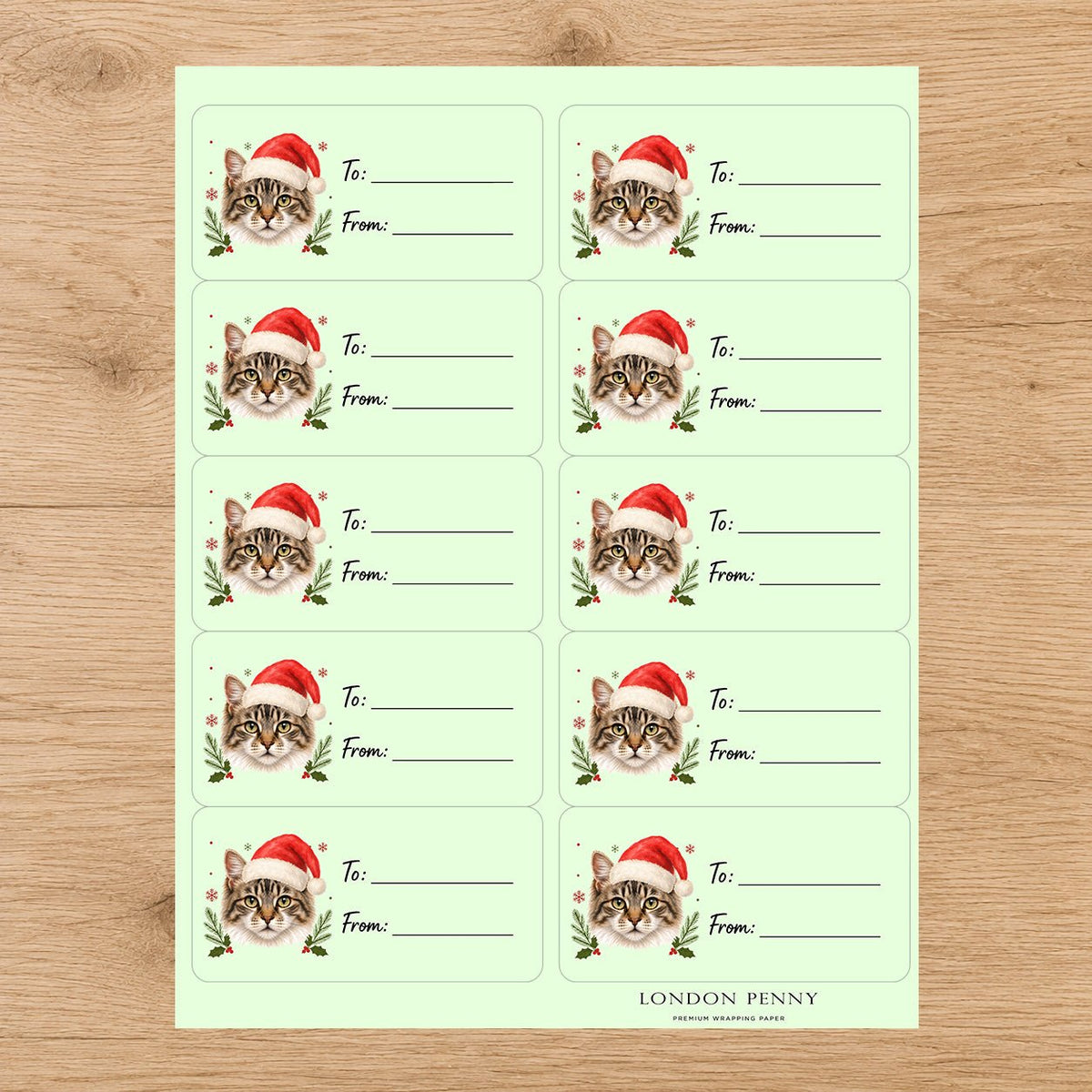 American Bobtail Santa Paws Gift Tag Sticker Sheet
