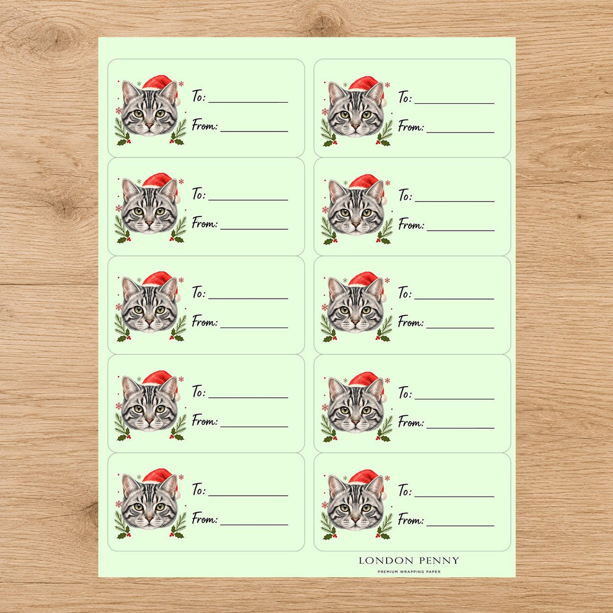 American Shorthair Santa Paws Gift Tag Sticker Sheet