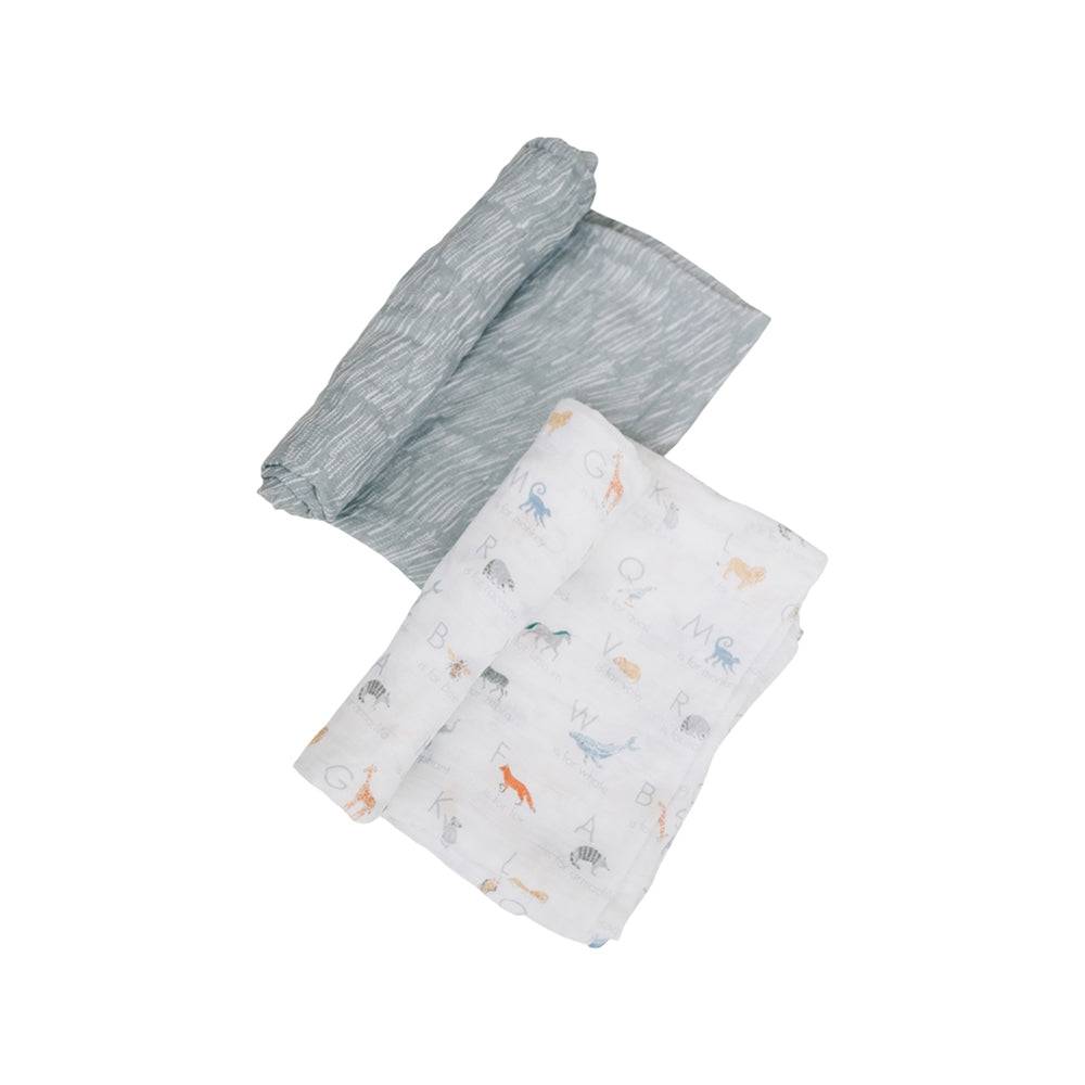 Muslin Swaddle Blanket Set Oh So Soft Animal Alphabet + Grey Crayon