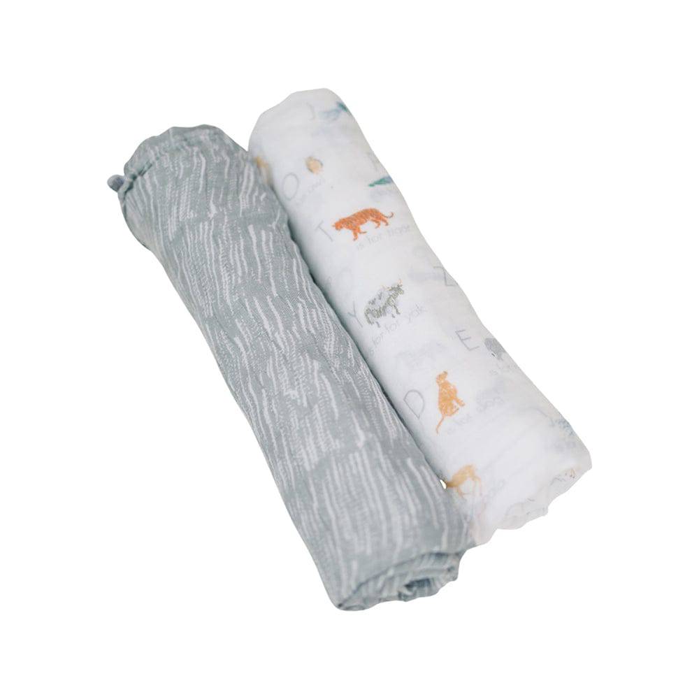 Muslin Swaddle Blanket Set Oh So Soft Animal Alphabet + Grey Crayon