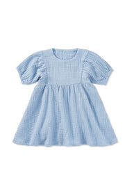 Dress With Puff Sleeves - Blue