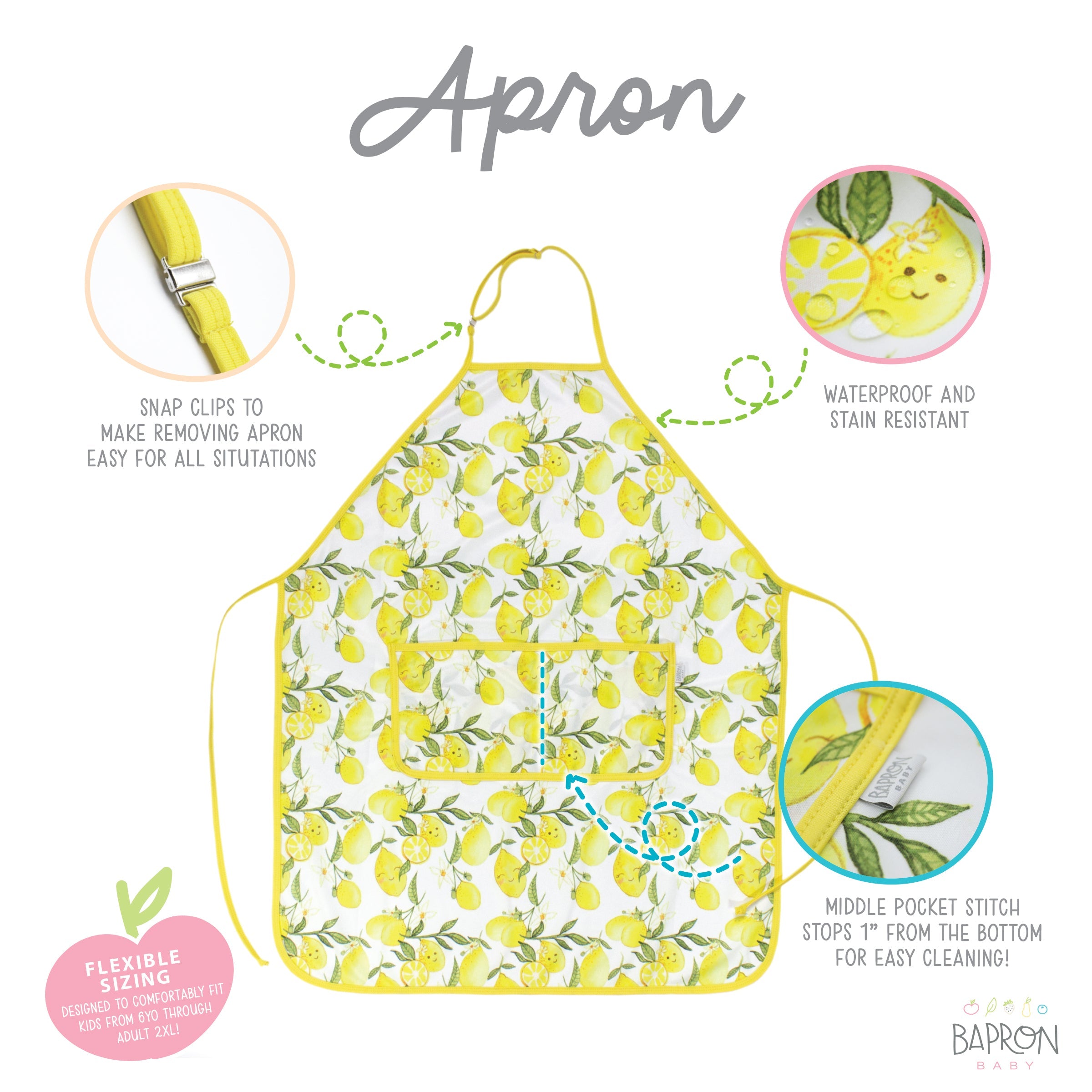 Fresh Lemon Apron - Fits Sizes Youth Small Through Adult 2xl