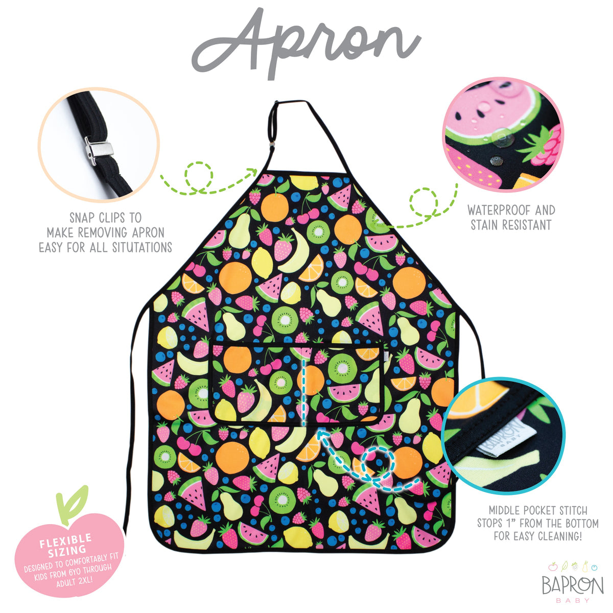 Neon Fruit Monster Apron - Fits Sizes Youth Small Through Adult 2xl