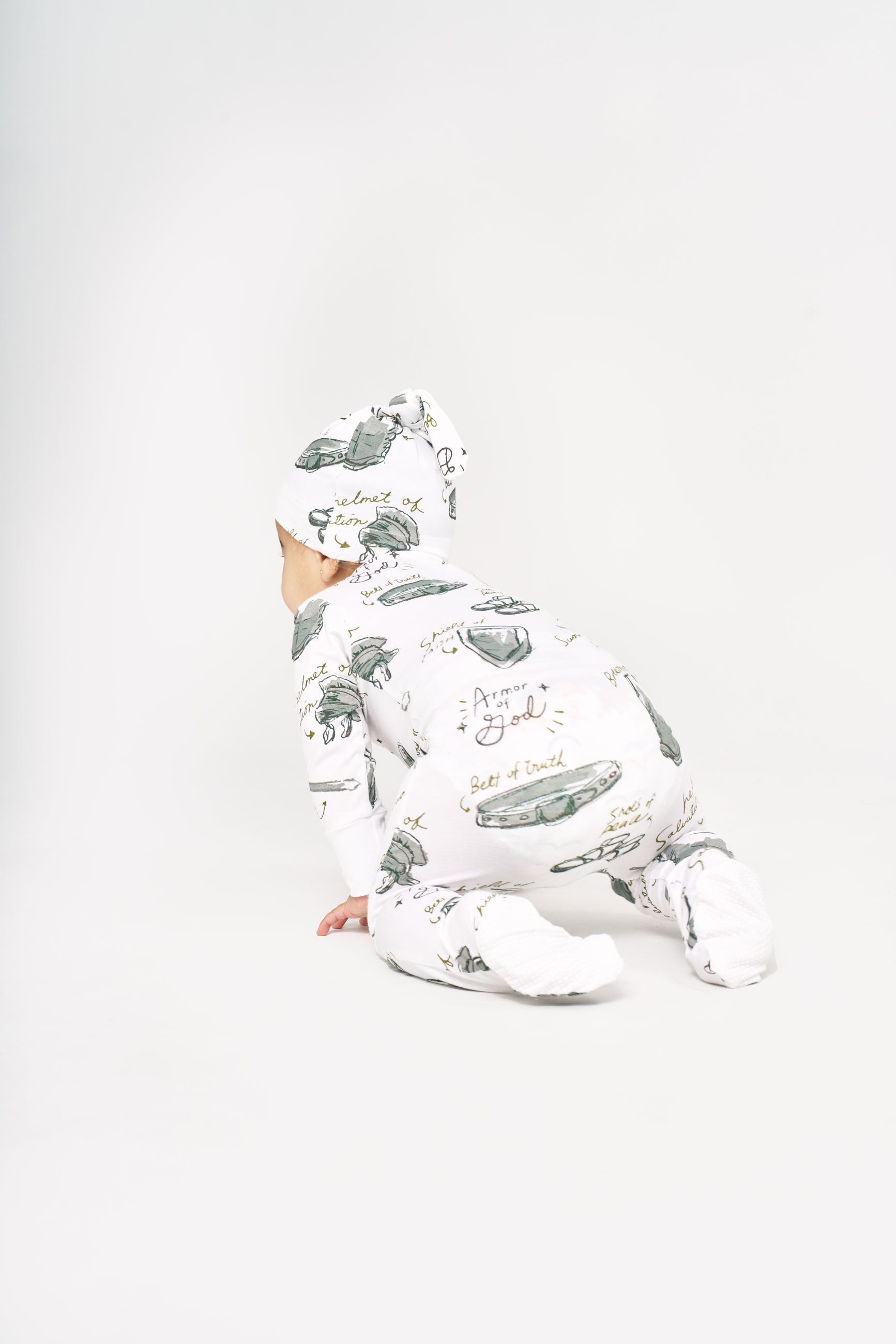 Armor Of God White Pj Footed Onesie Bamboo