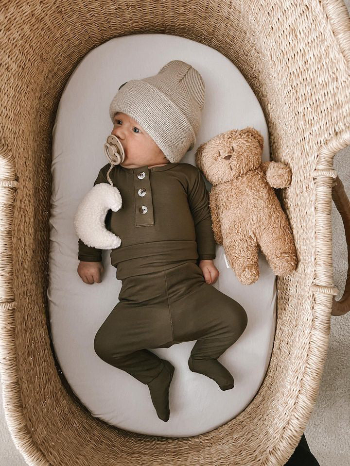 Top And Bottom Outfit And Hat Set - (newborn-3 Months) Army Green