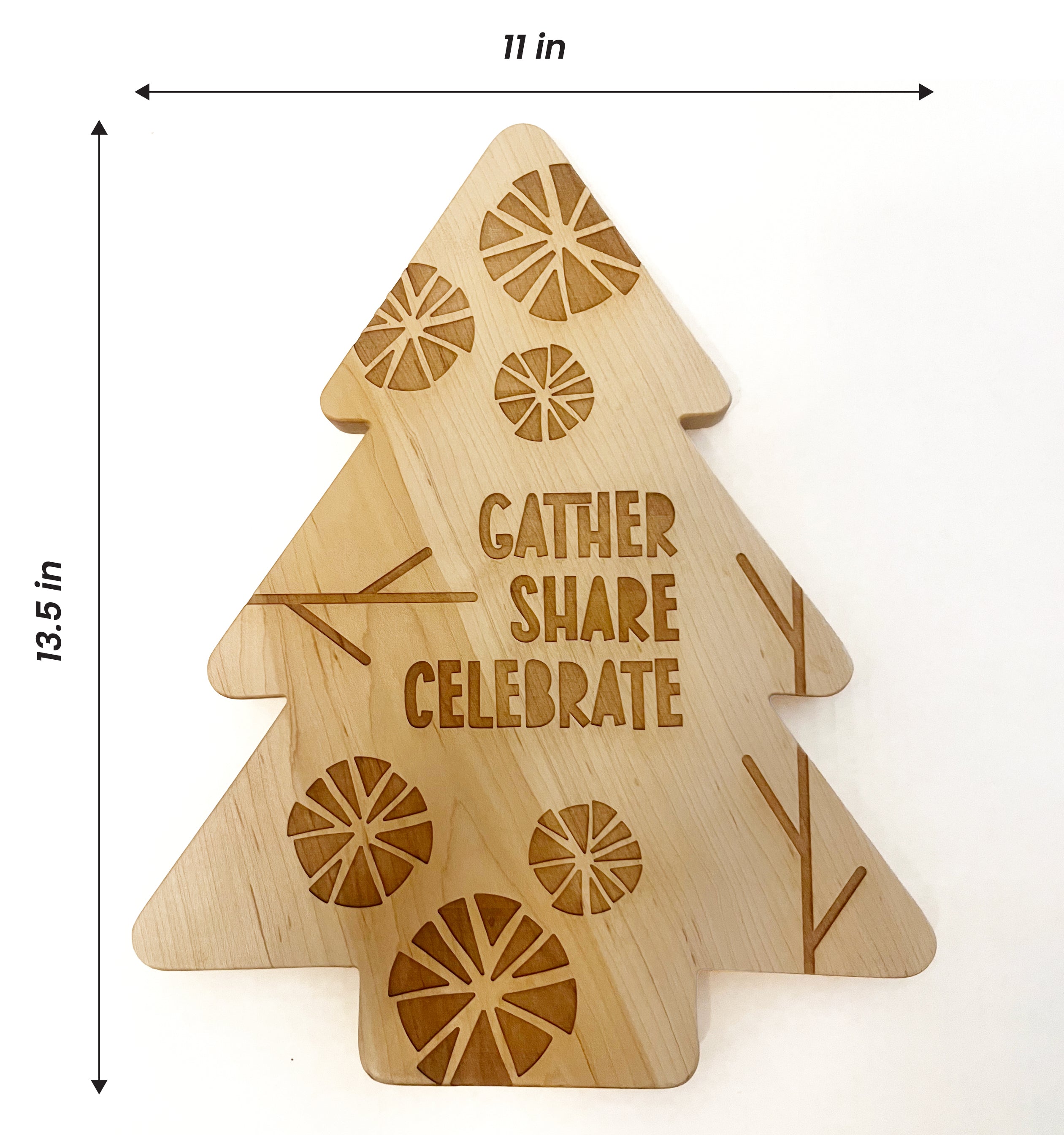 Etched Christmas Tree Solid Maple Wood Serving Board Platter - 11" X 13.5" | Made In The Usa 🇺🇸