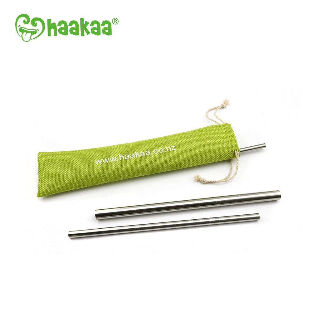 Haakaa Straight Stainless Steel Straws With Cleaning Brush, 3 Pk