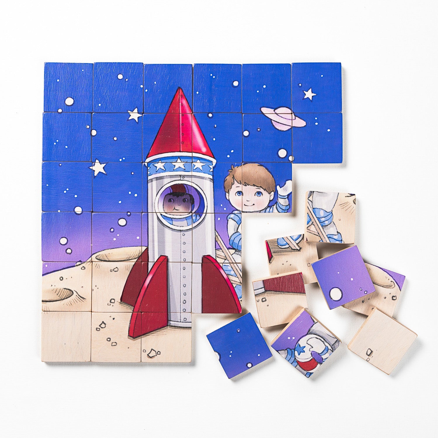 Magic Magnetic Wooden Puzzle With Cotton Bag - Astronaut In Space | Made In The Canada | Printed With Non-toxic Ink In The Usa 🇺🇸