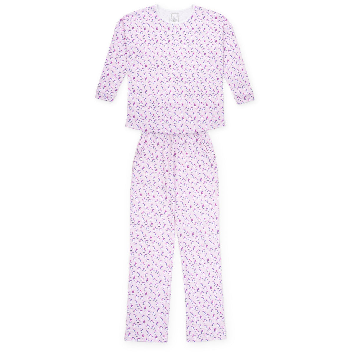 Audrey Women's Longsleeve Top Pant Set - Penguin Party Pink