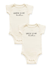 2 Pack - Auntie Is My Bestie + Uncle Is My Bestie Organic Cotton Baby Bodysuits