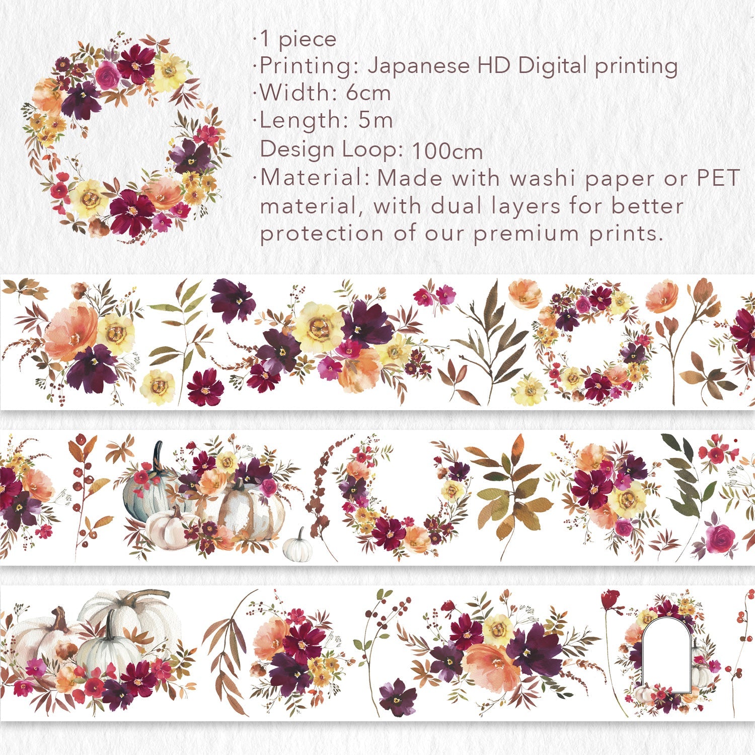 Autumn Rose Wide Washi / PET Tape by The Washi Tape Shop