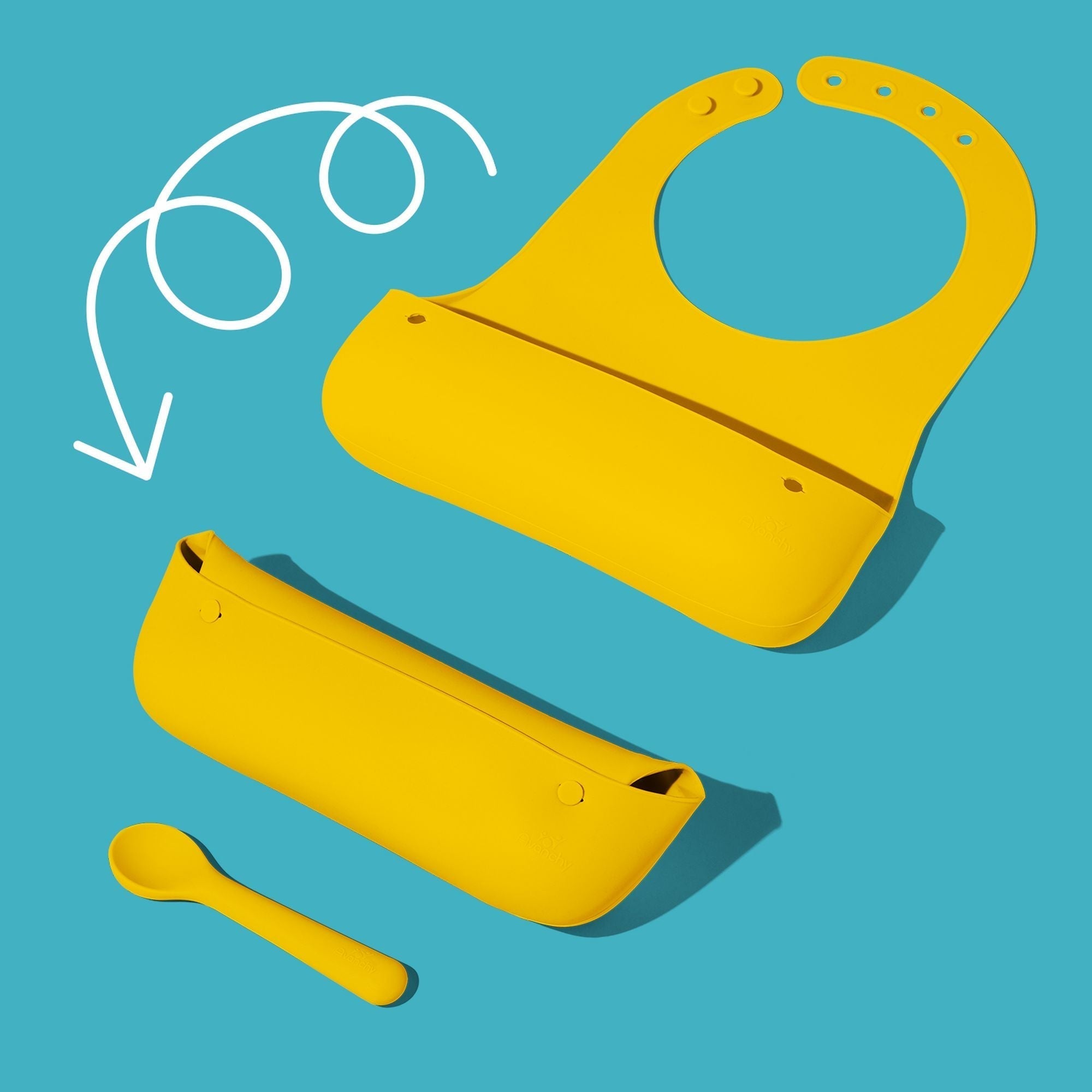 Avanchy Roll & Go Silicone Bibs For Babies + Spoon