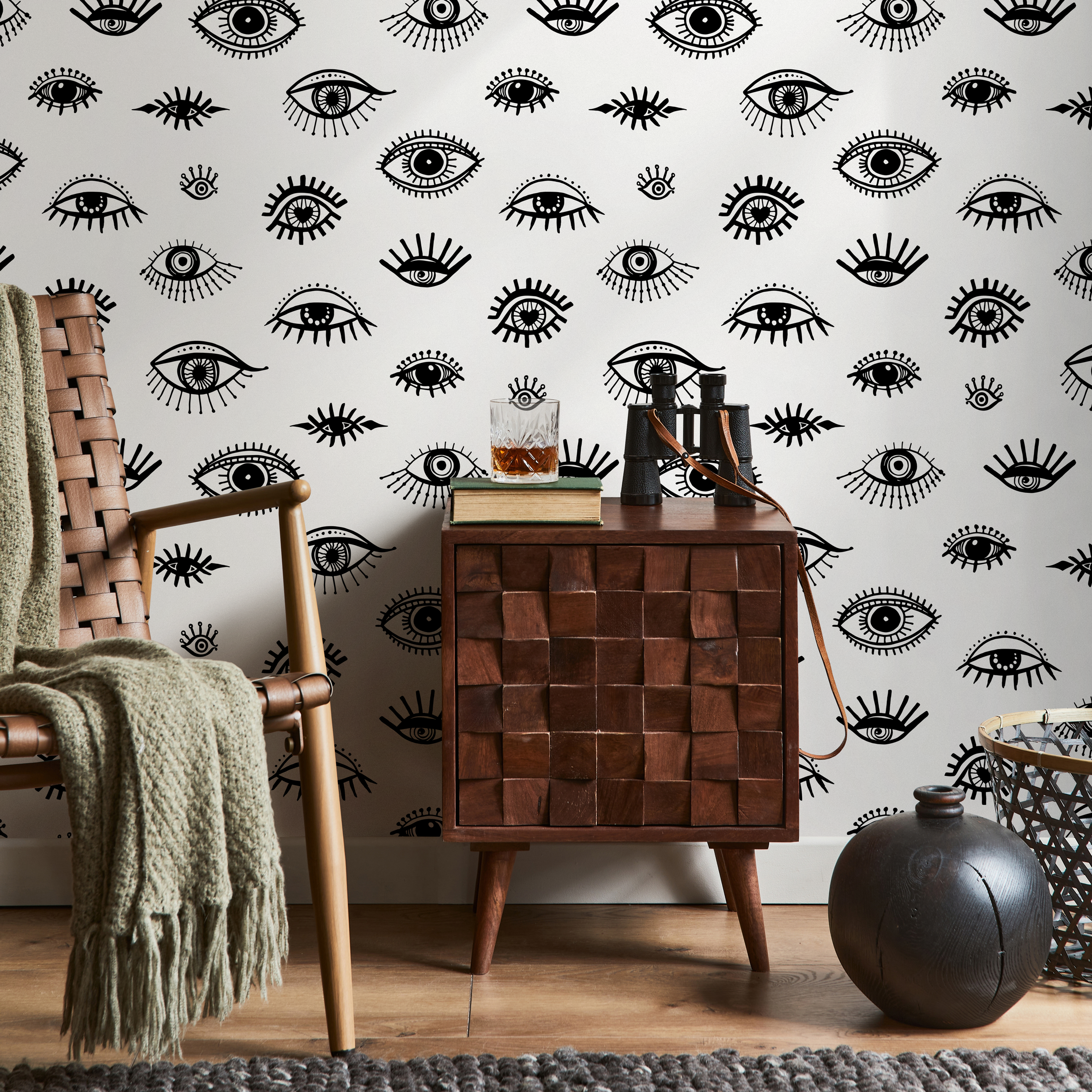 Abstract Wallpaper Featuring Stylized Eyes In Black And White - B027