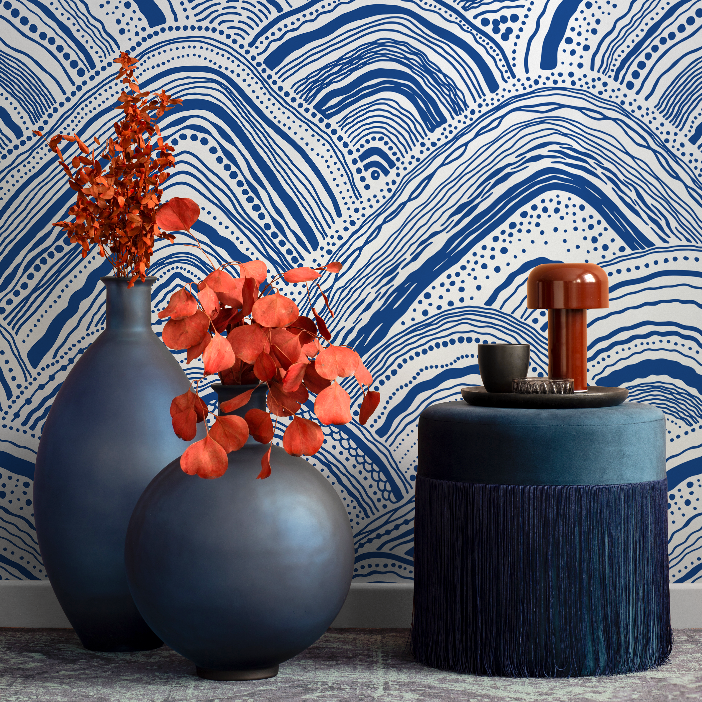 Abstract Wallpaper With Hand-drawn Waves In Blue - B029