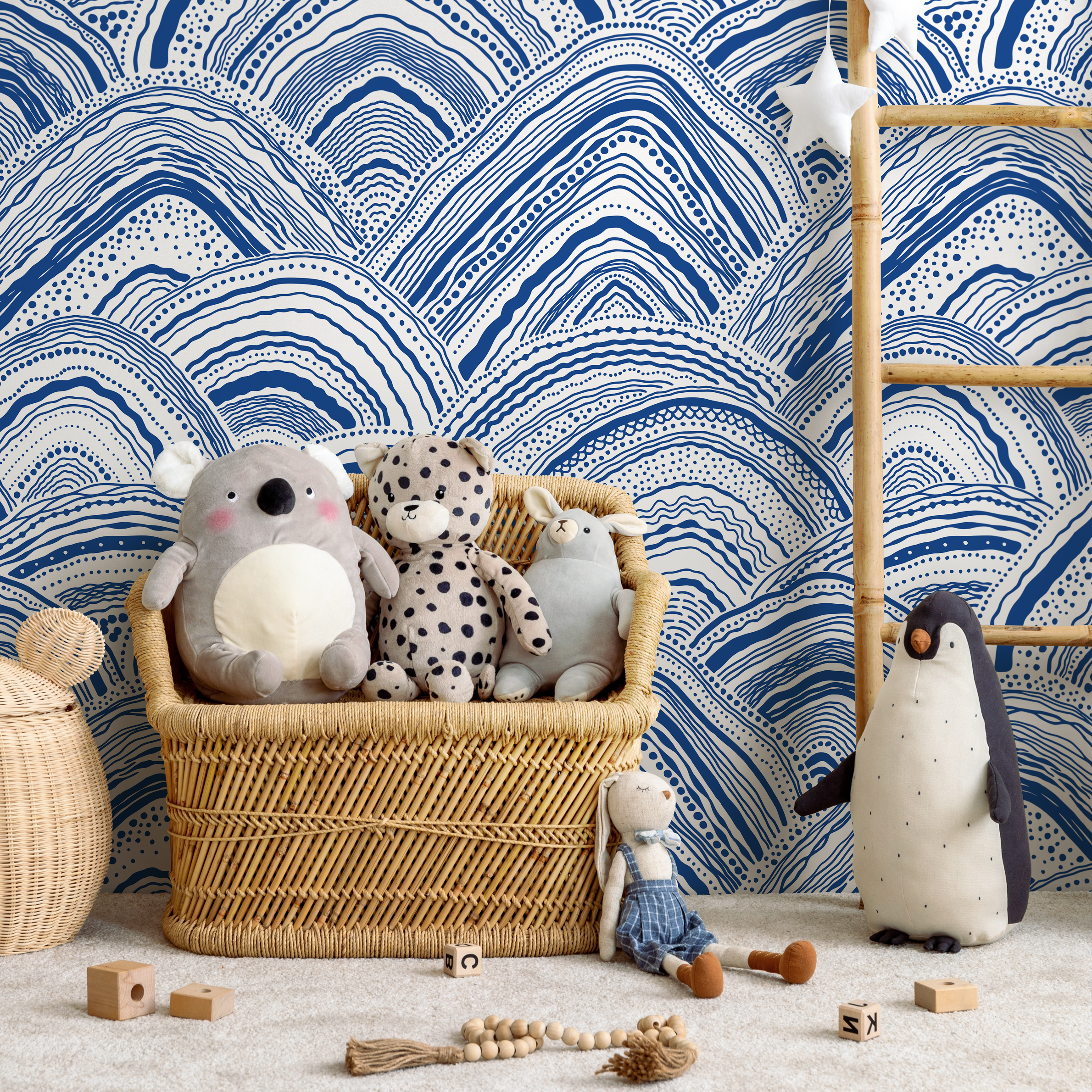 Abstract Wallpaper With Hand-drawn Waves In Blue - B029