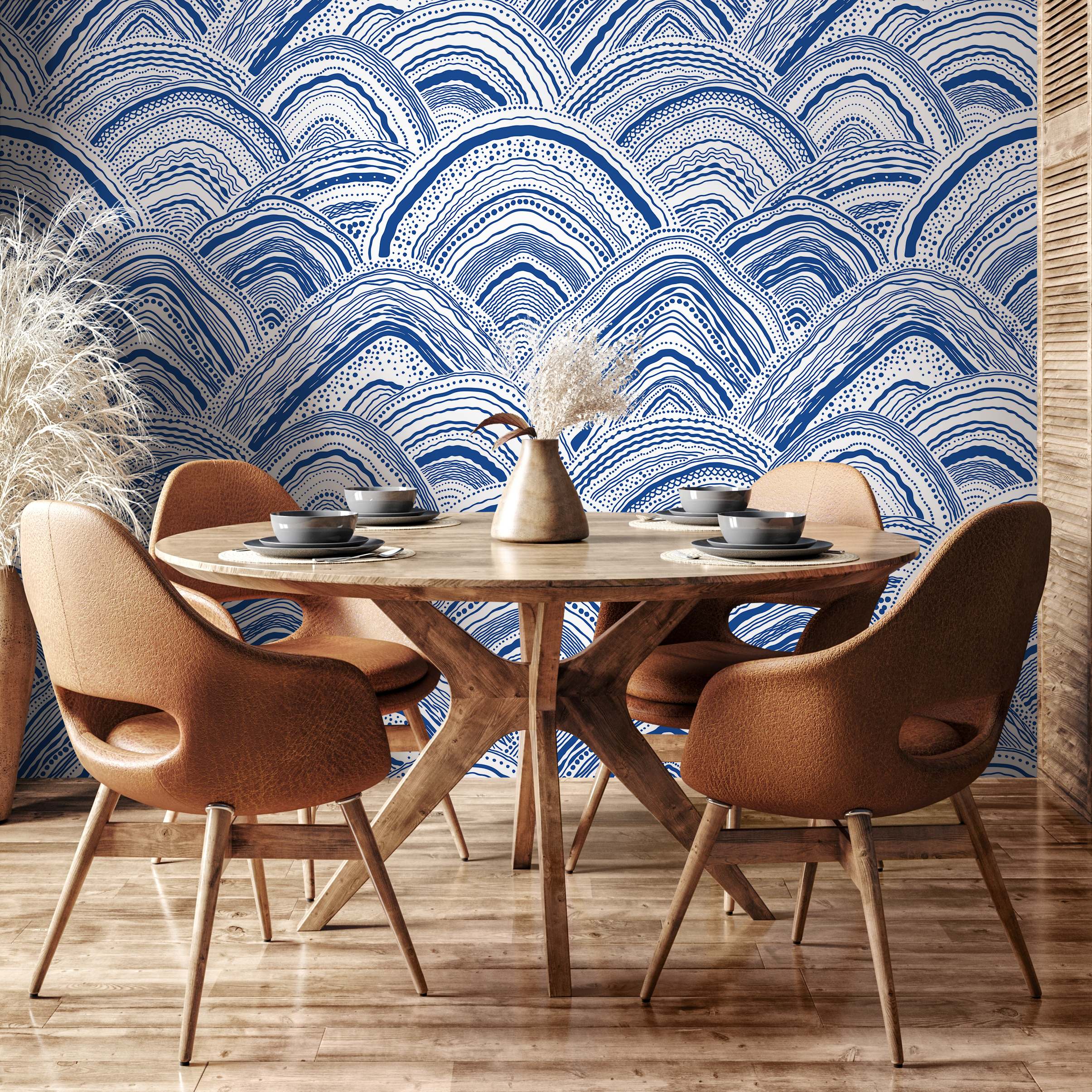 Abstract Wallpaper With Hand-drawn Waves In Blue - B029
