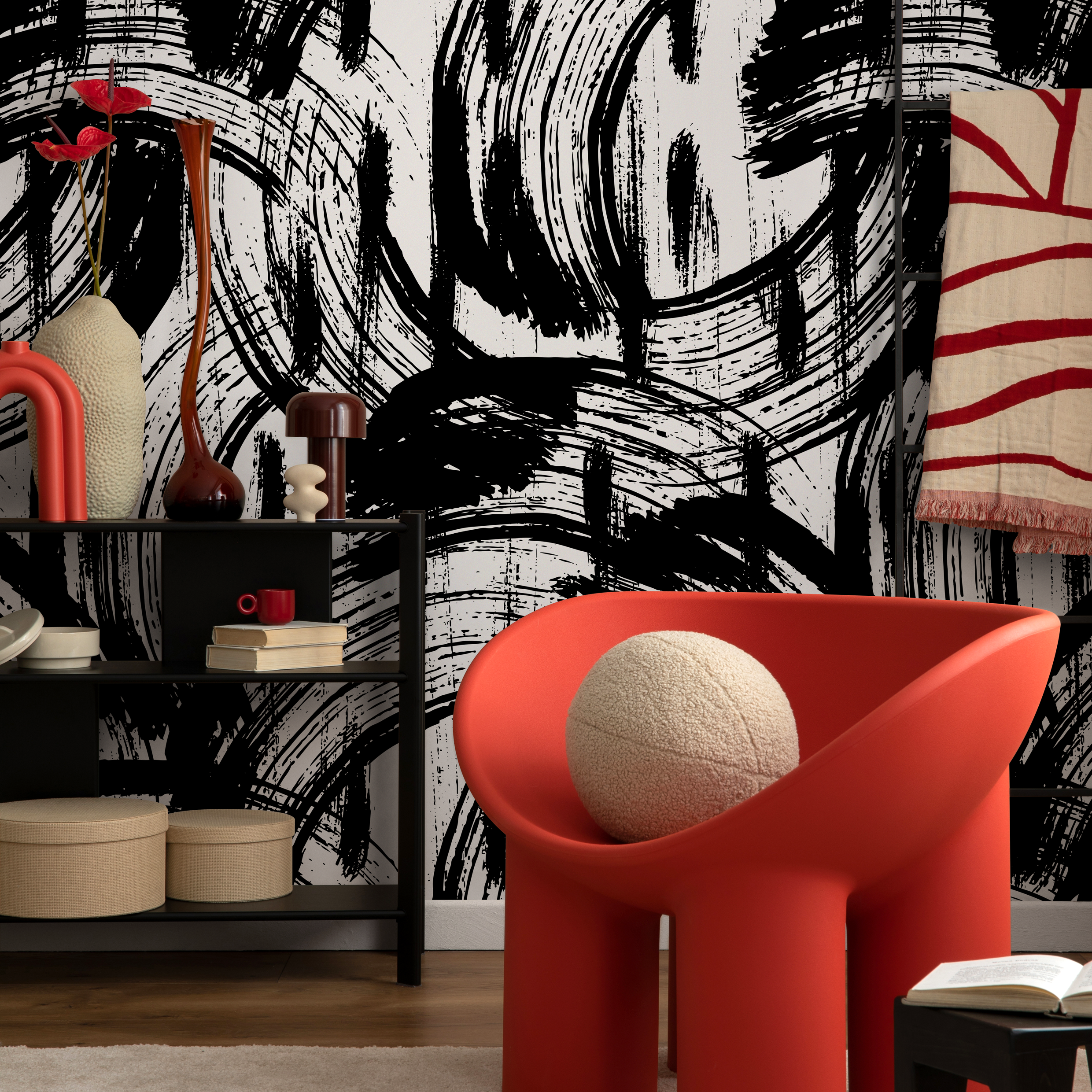 Abstract Wallpaper With Bold Paintbrush Strokes In Black And White - B039