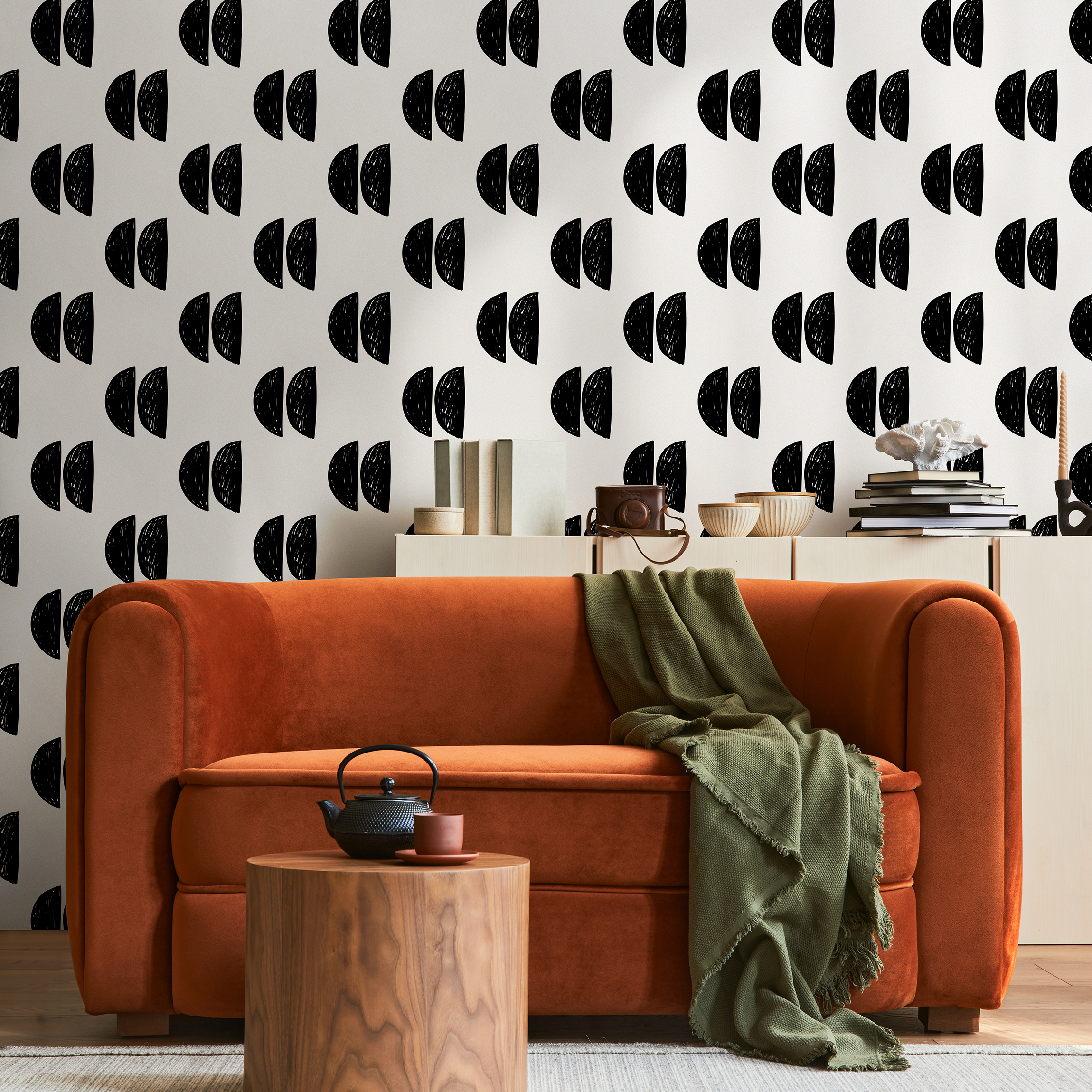 Scandinavian Wallpaper With A Half-circle Motif In Black - B068