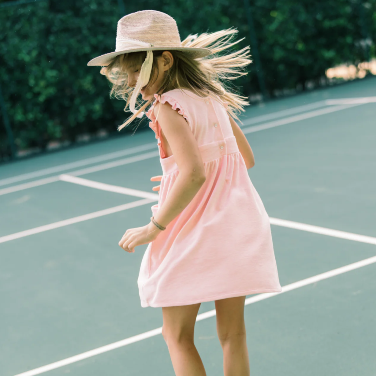 Zinnia Sun Hat For Little Girls (age 4-10) - Long Lilac Grosgrain Ribbon