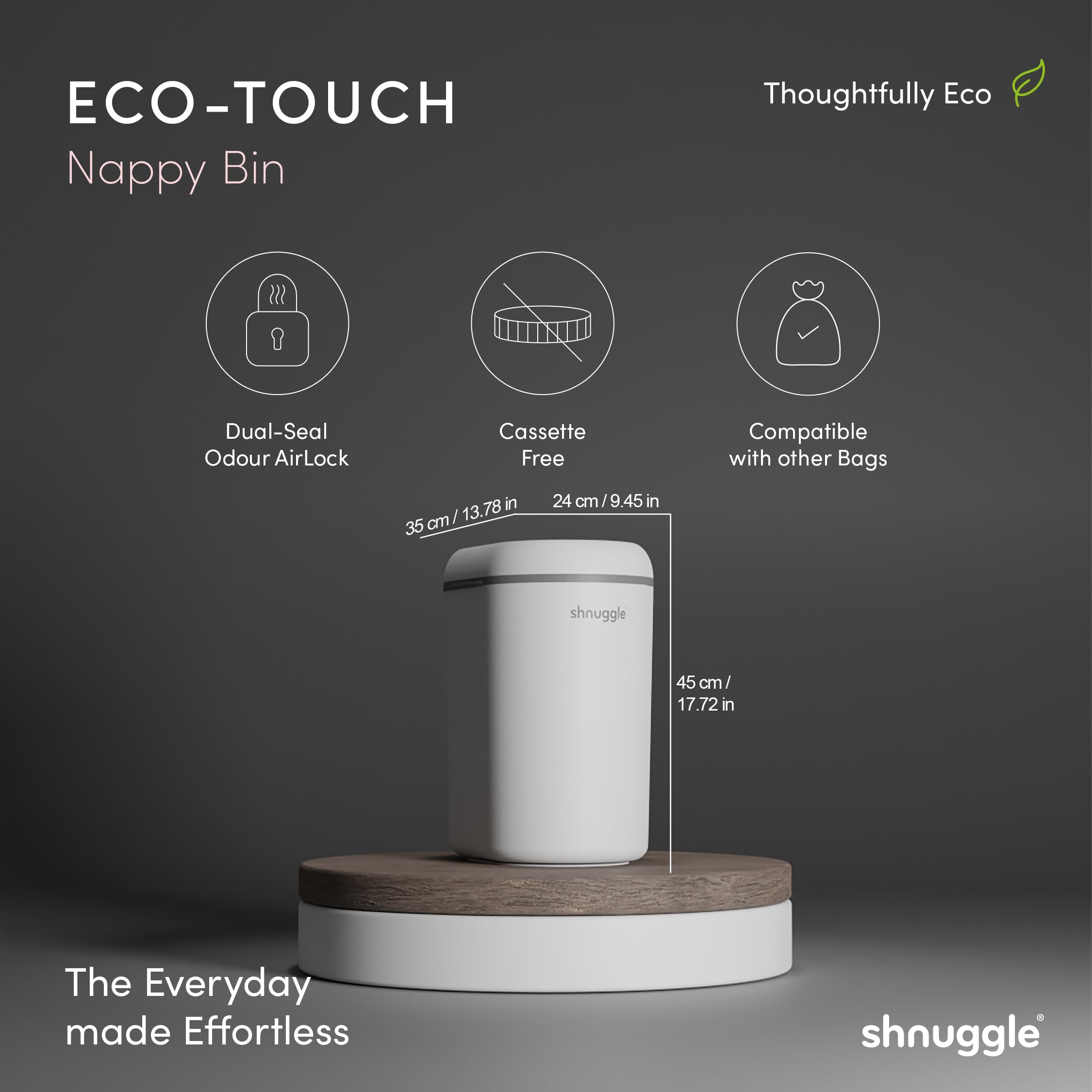 Shnuggle Eco-touch Nappy Bin Diaper Pail + 30 Better Bag Liners