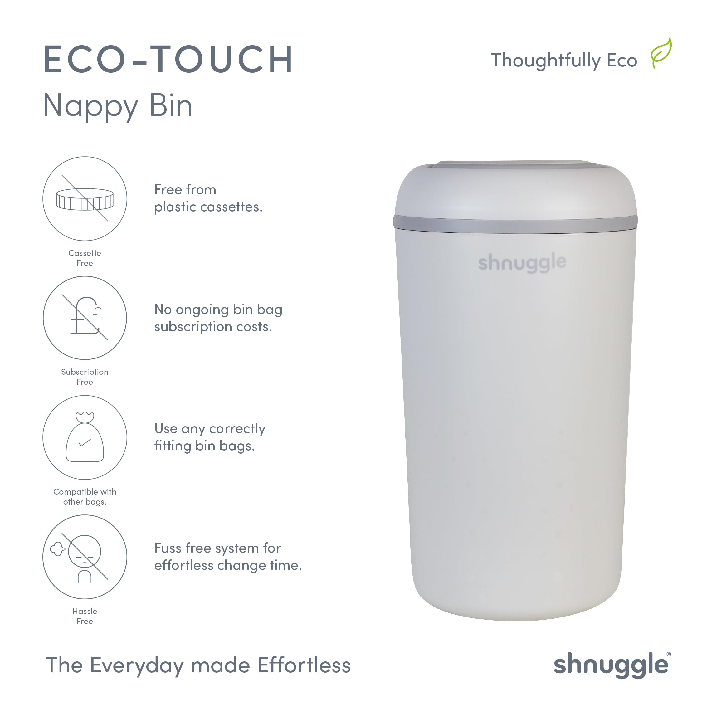 Shnuggle Eco-touch Nappy Bin Diaper Pail + 30 Better Bag Liners
