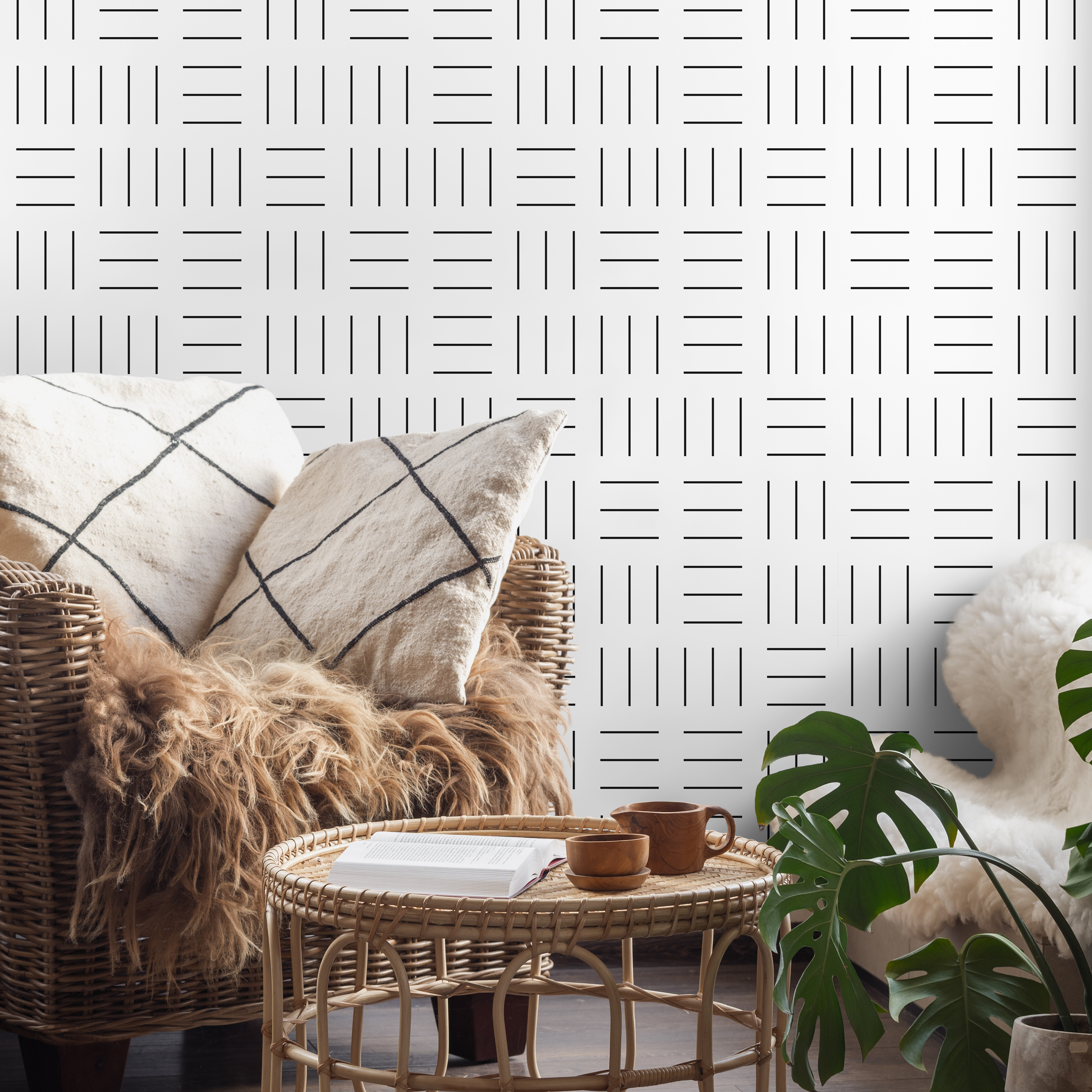 Geometric Wallpaper With An Alternating Line Pattern In Black And White - B105